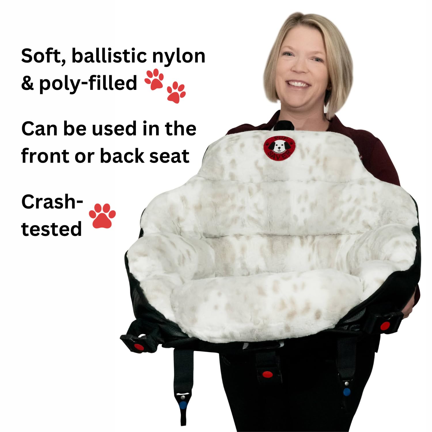 Pupsaver Dog Car Seats For Small And Medium Dogs | Crash-Tested Dog Bed For Cars | Compatible With Seat Belt Harness | Ideal For Dogs Up To 30Lbs | Soft And Safe (Snow Leopard)