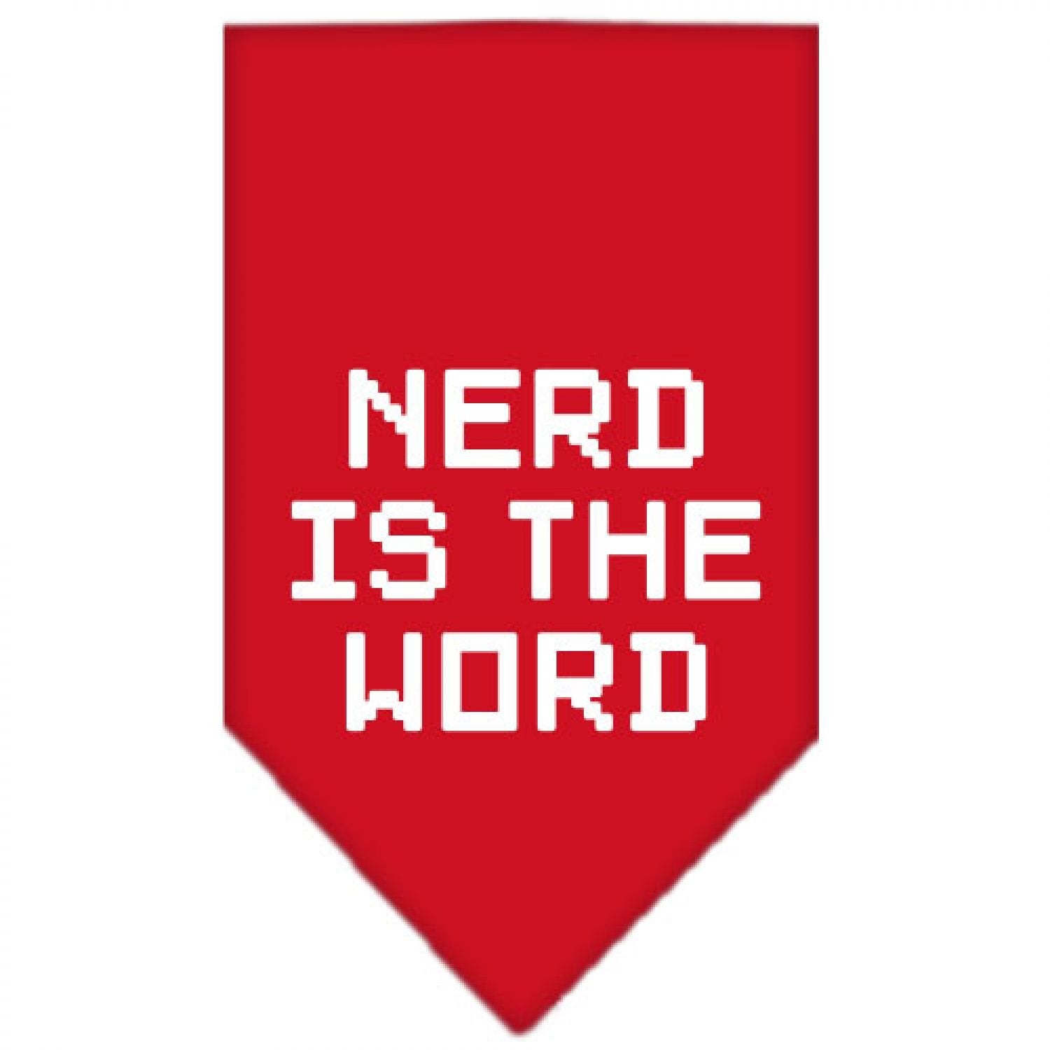 Pet and Dog Bandana Screen Printed, &quot;Nerd Is The Word&quot; Red Large