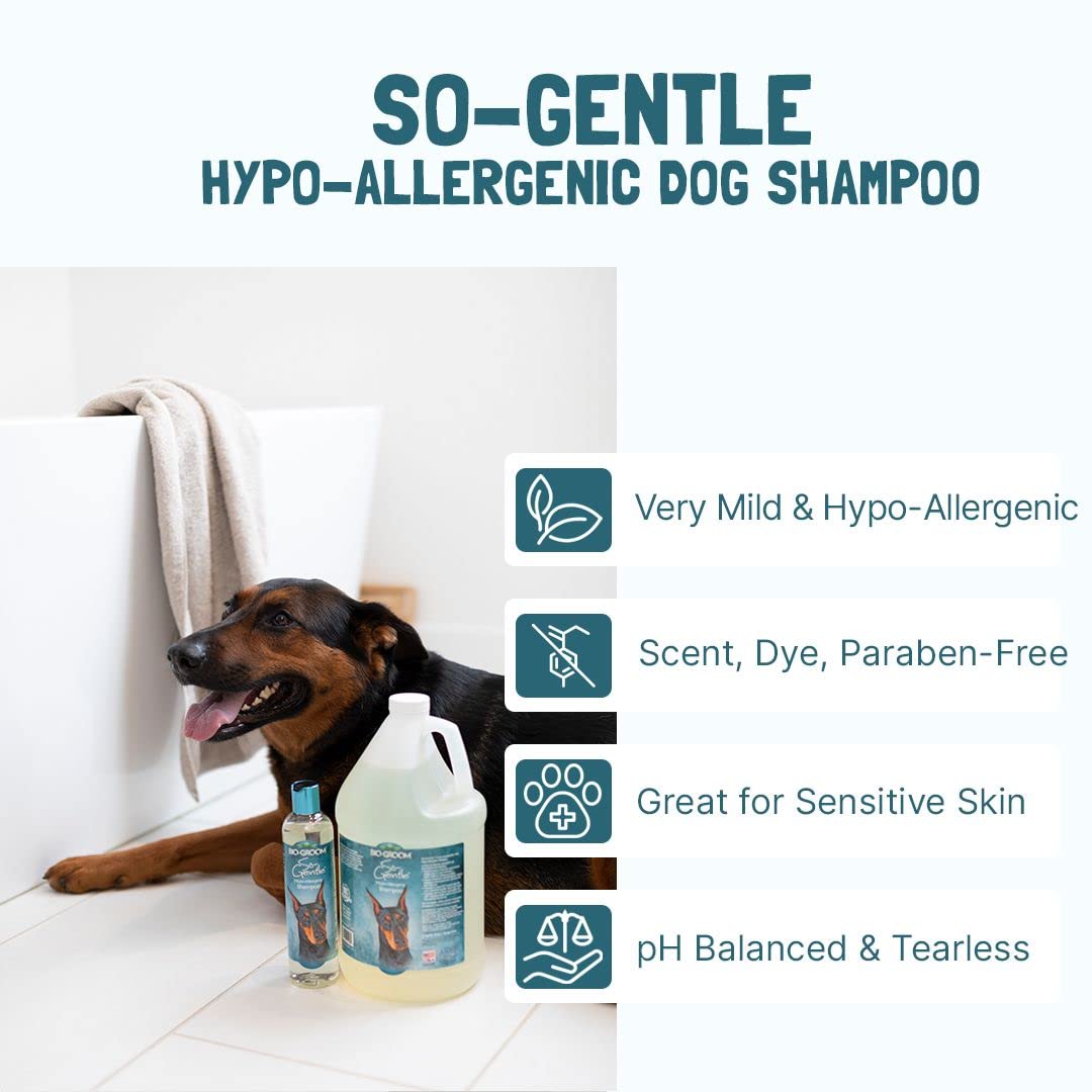 Bio-Groom So-Gentle Hypoallergenic Dog Shampoo - Tearless, Cat & Dog Bathing Supplies, Puppy Shampoo For Gentle Skin, Cruelty-Free, Made In Usa, Tear-Free Dog Products - 1 Gallon