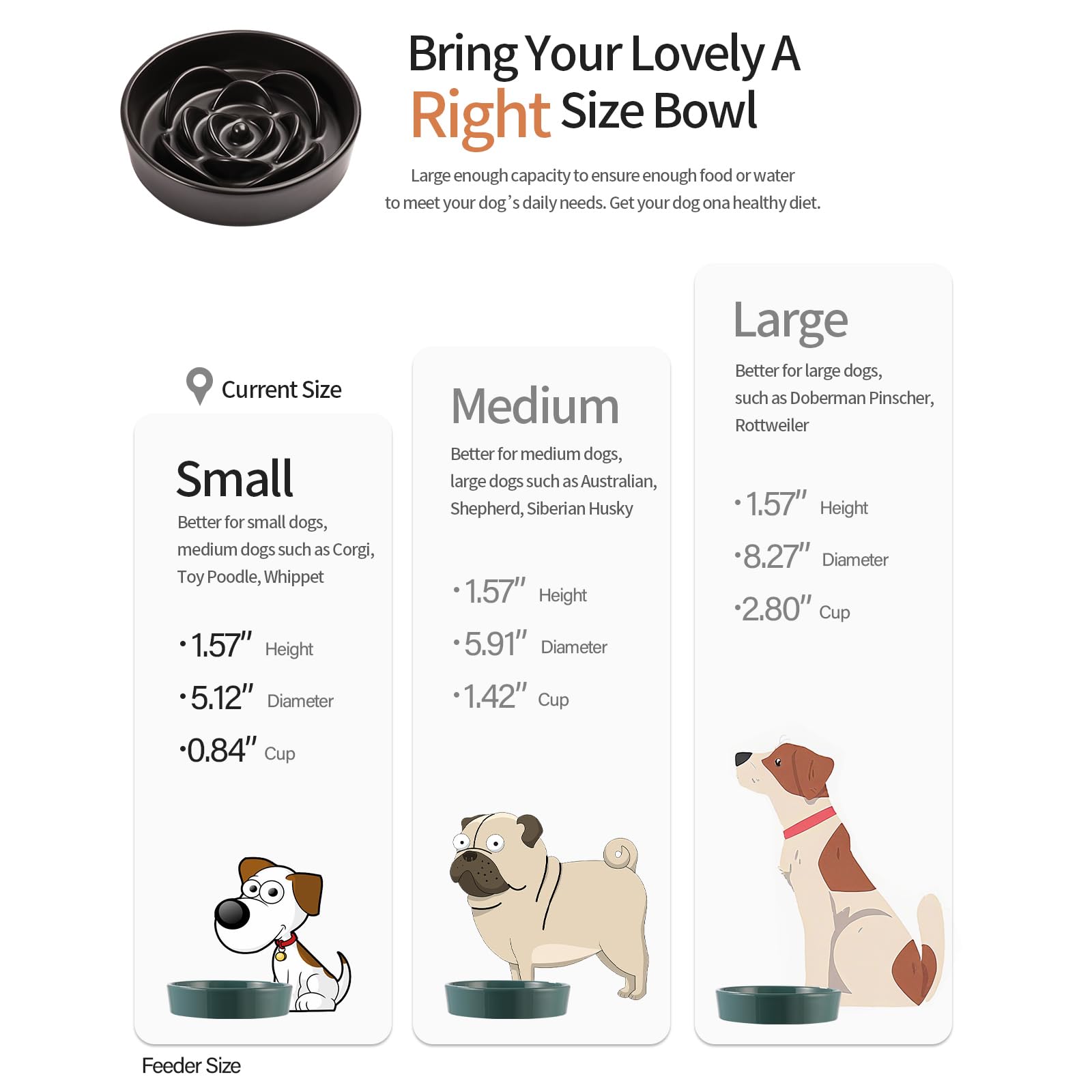 Black Ceramic Dog Bowl Slow Feeder for Medium and Large Breed,1.5 Cup 8.26 in Slow Feeding Bowl,Puzzle Dog Food Bowl for Fast Ea