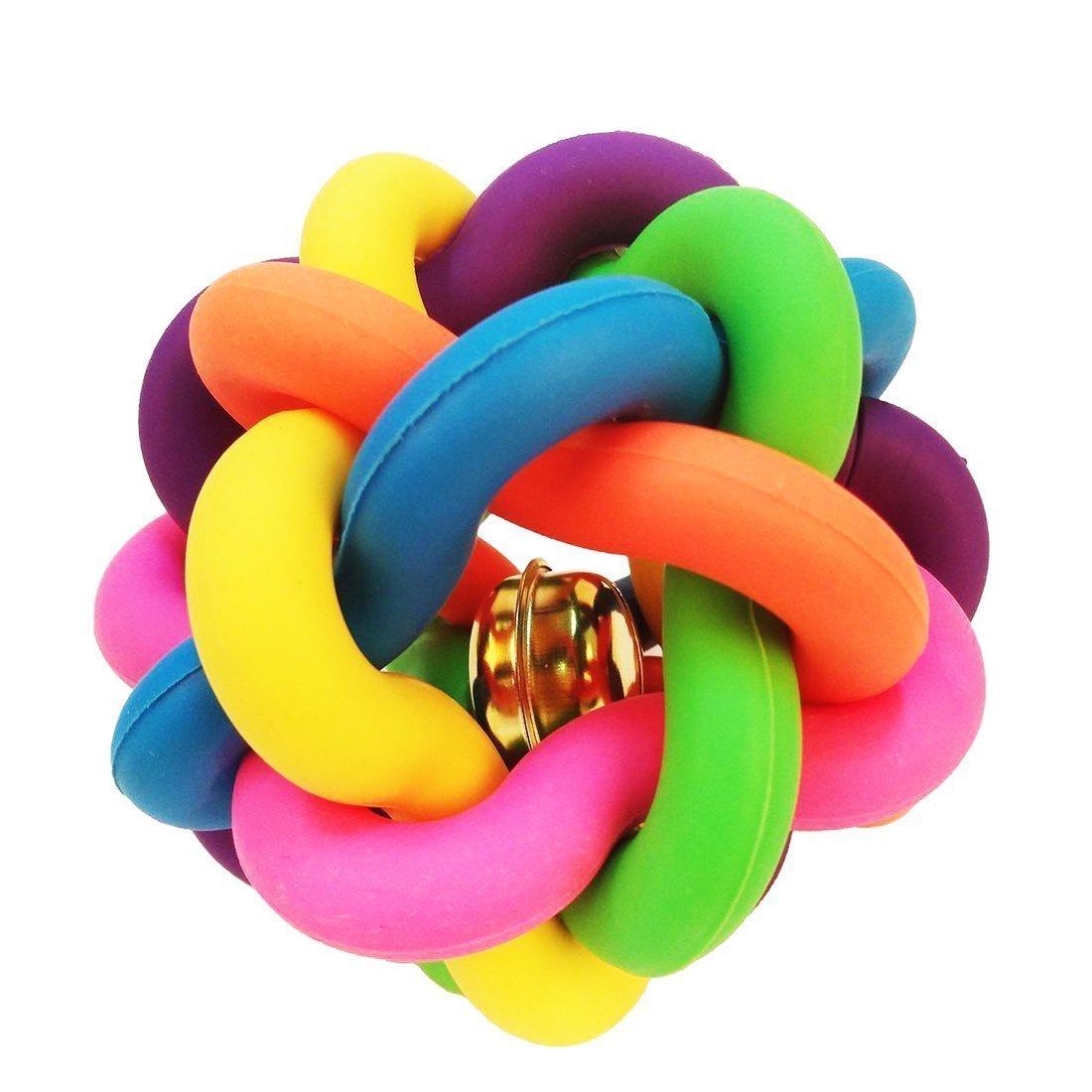 JAINSONS PET PRODUCTS Dog Chew Knot Ball Toy with Bell | Braided Rubber Rainbow Toy for Pet Training & Teeth Cleaning | Bouncy D