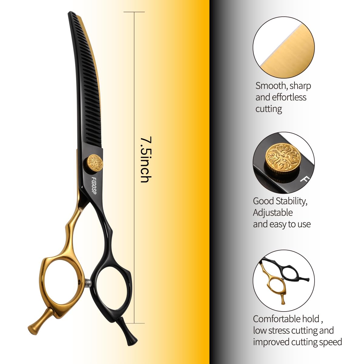 Fogosp Curved Chunkers Shears Dog Grooming 7.5 In Black & Gold Two Color Professional Curved Thinning Shears For Dog Grooming 35