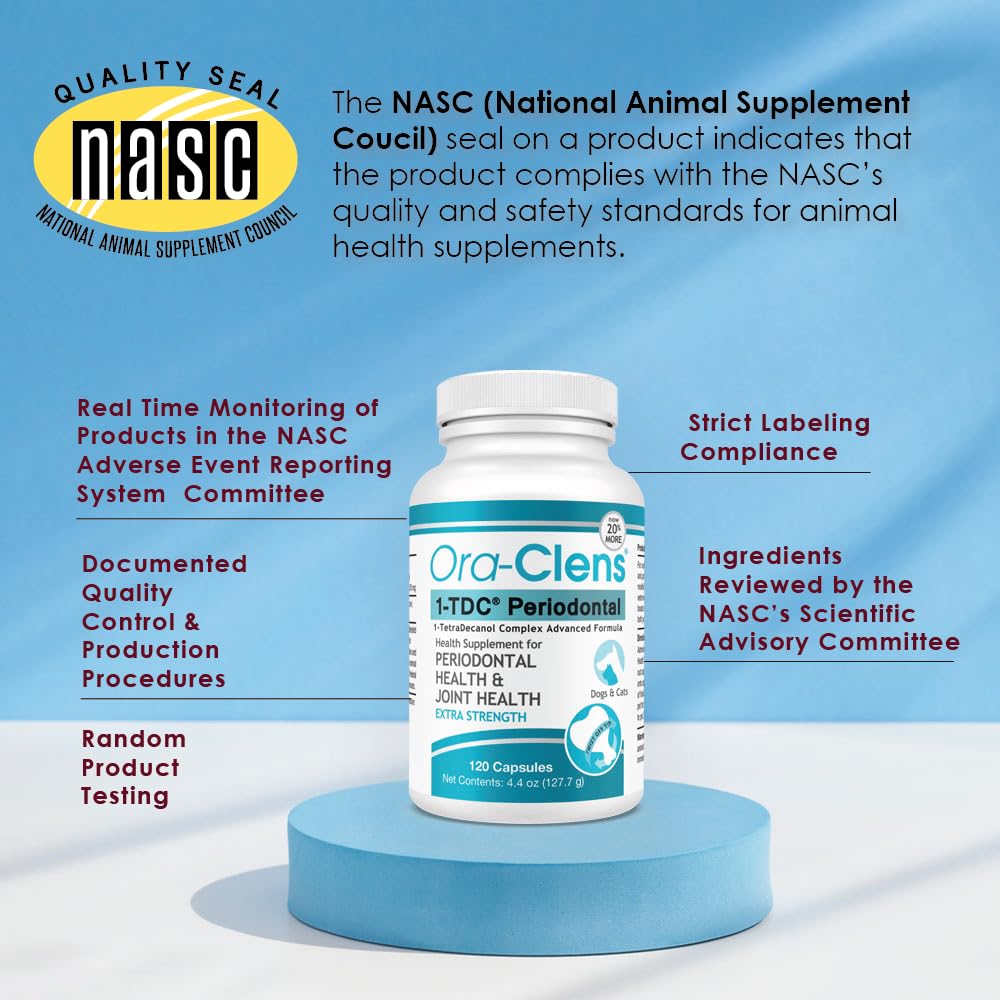 Ora-Clens 1-TDC Periodontal Supplement for Dogs & Cats, 120 Capsules, Supports Oral Health, Joint Health, Muscle Recovery