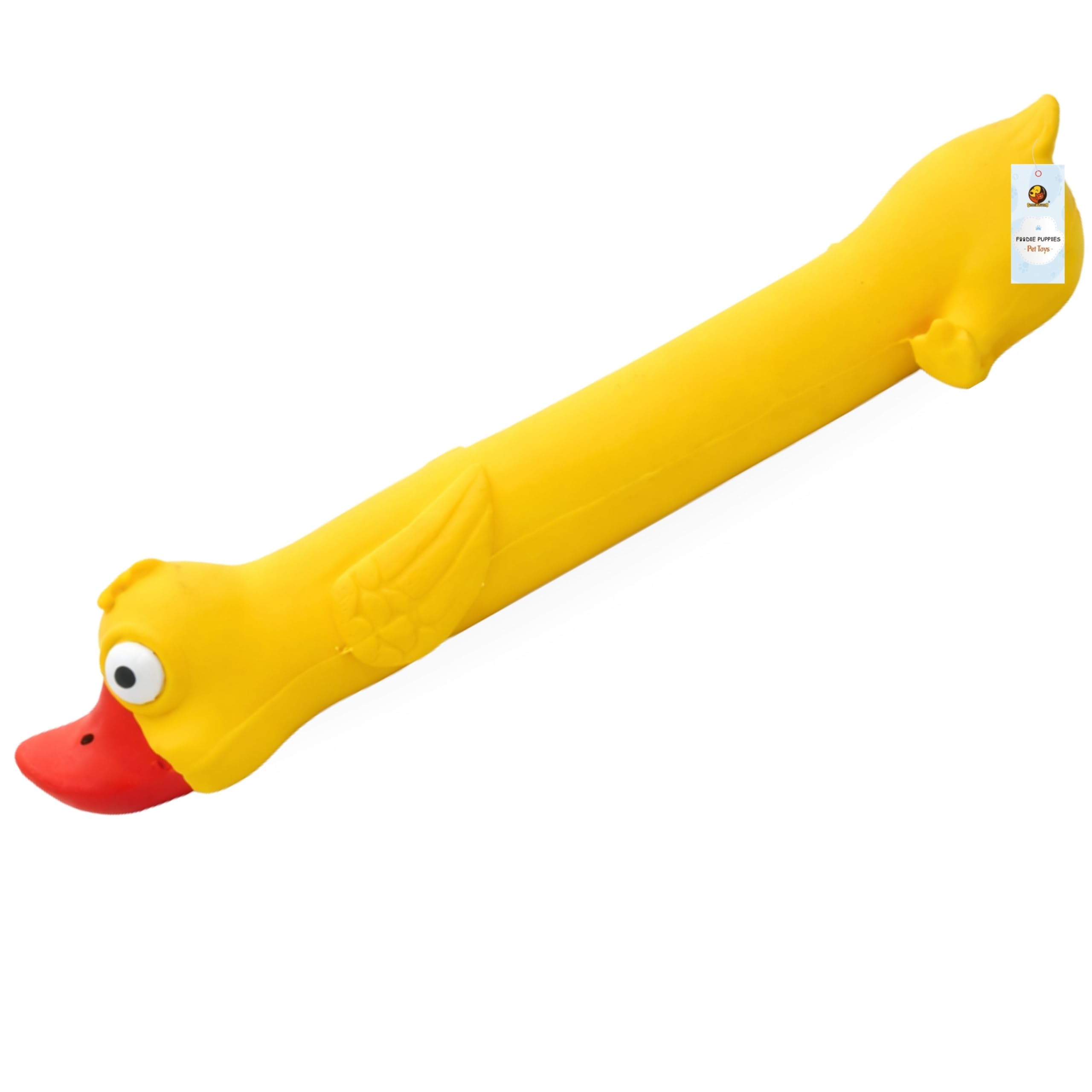 Foodie Puppies Natural Latex Rubber Squeaky Yellow Long Duck Dog Toy | Small to Medium Dogs & Puppy | Durable, Animal Design, Fe