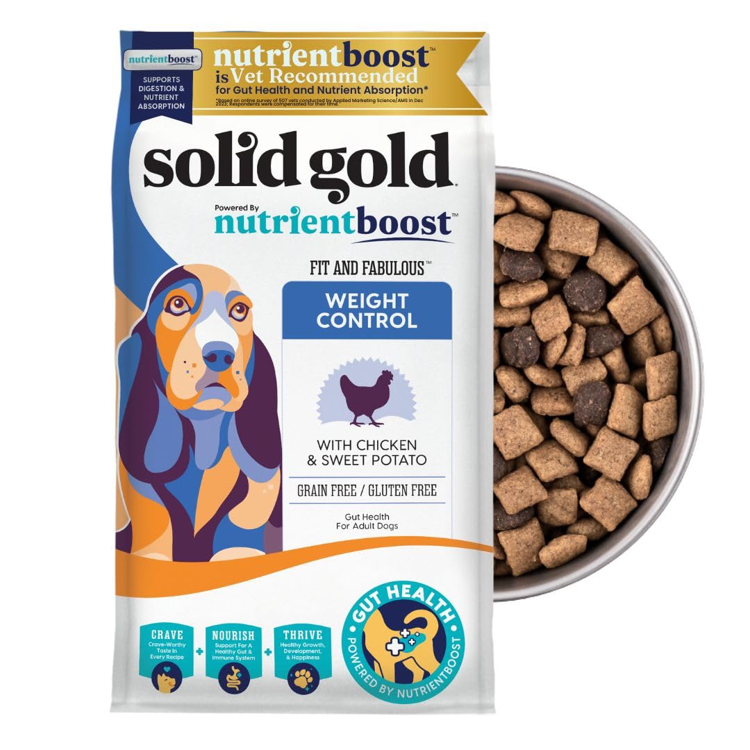 Solid Gold Healthy Weight Management Dry Dog Food for Adult & Senior Dogs - Real Chicken, Probiotics & Omega 3 Fish - Grain Free