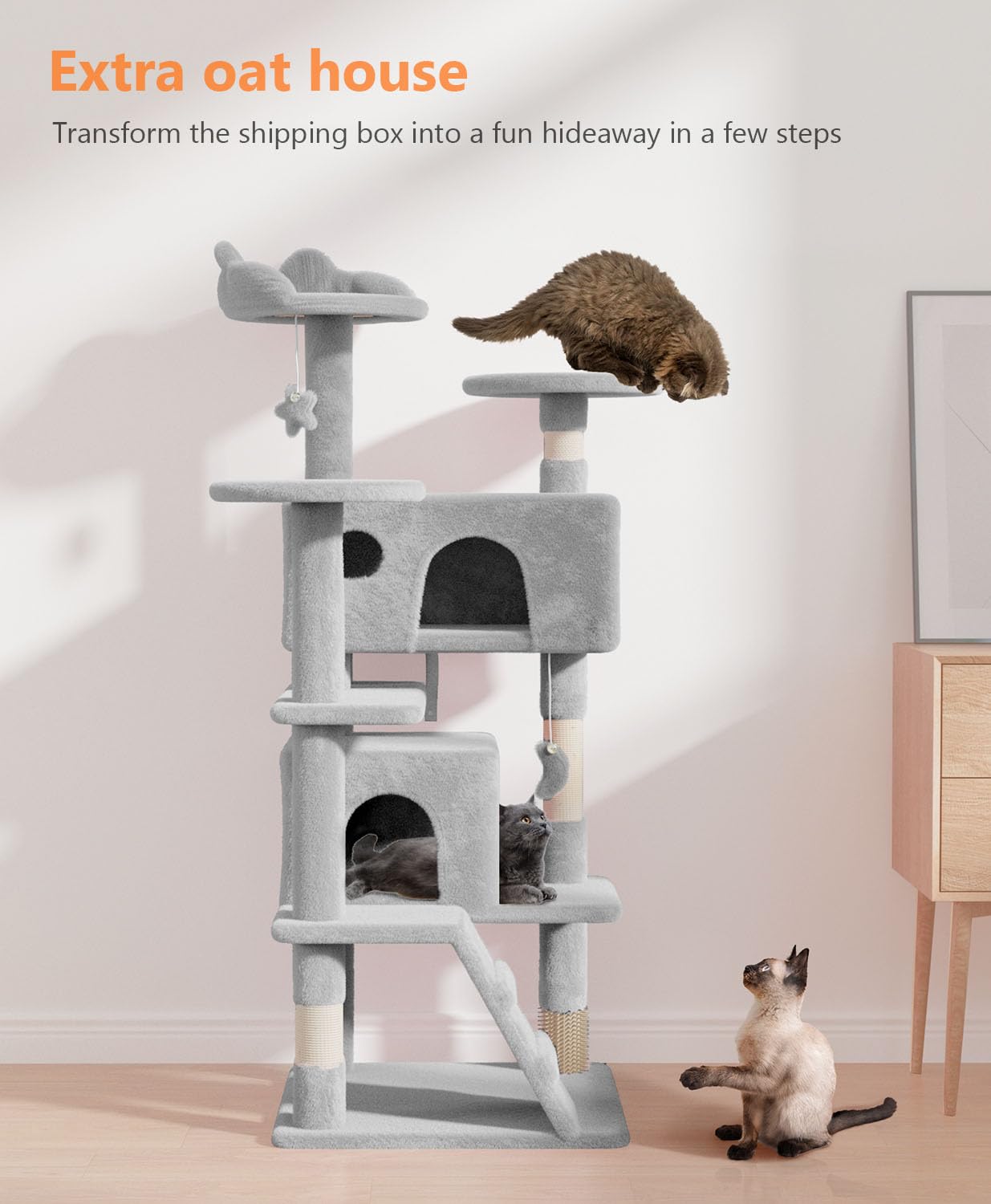 Os Motor 54'' Cat Tree Tower For Indoor Cats Large Adult,Cute/Tall Modern Cat Tree For Big Cats 20 Lbs, Plush Multi-Level Cat Co