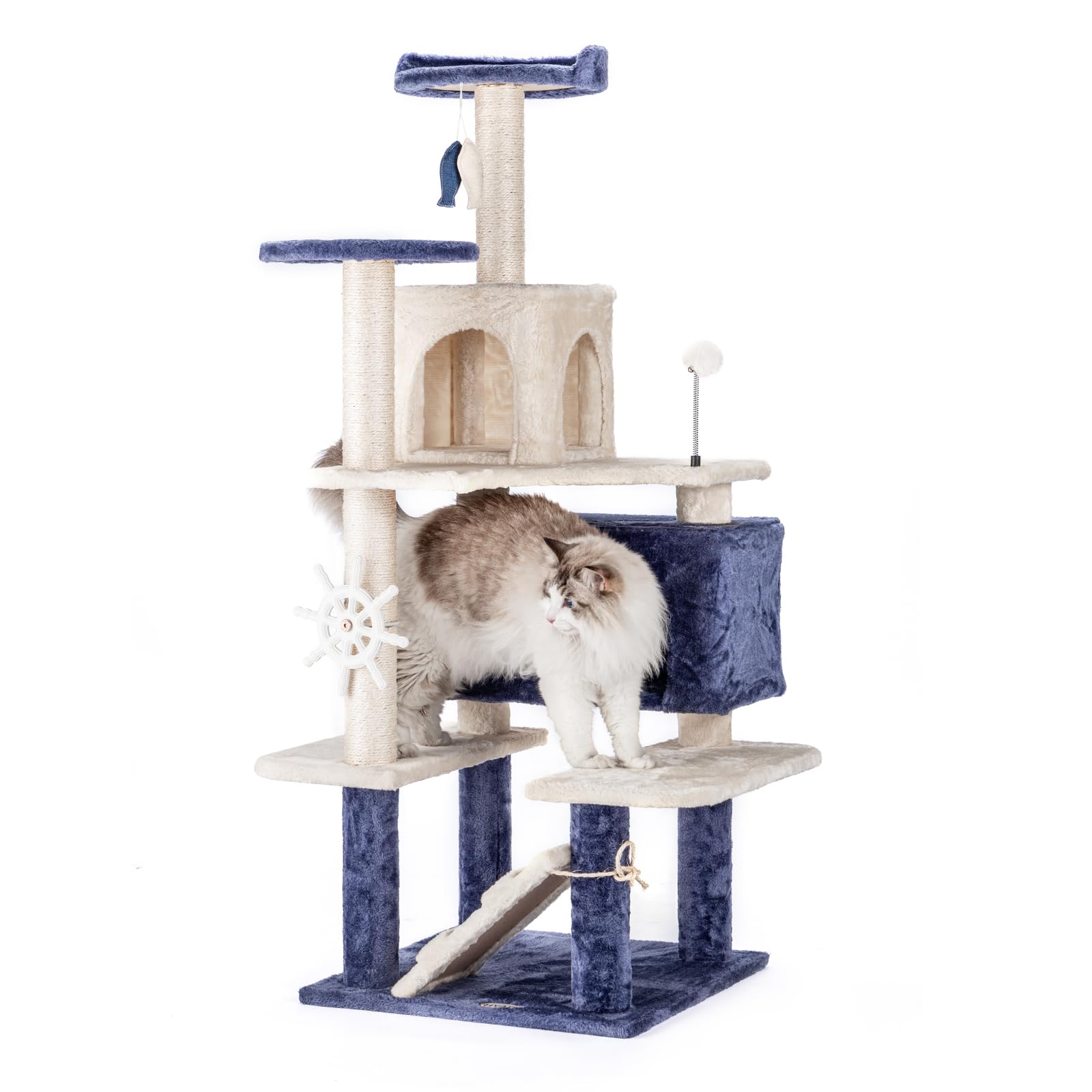 Hyabi 53 Inch Multi-Level Cat Tree Tower With Cozy Condo Furniture Apartment Plush Amusement Platform With Scratch Posts Toy Ball Pet House Play For Indoor Cats