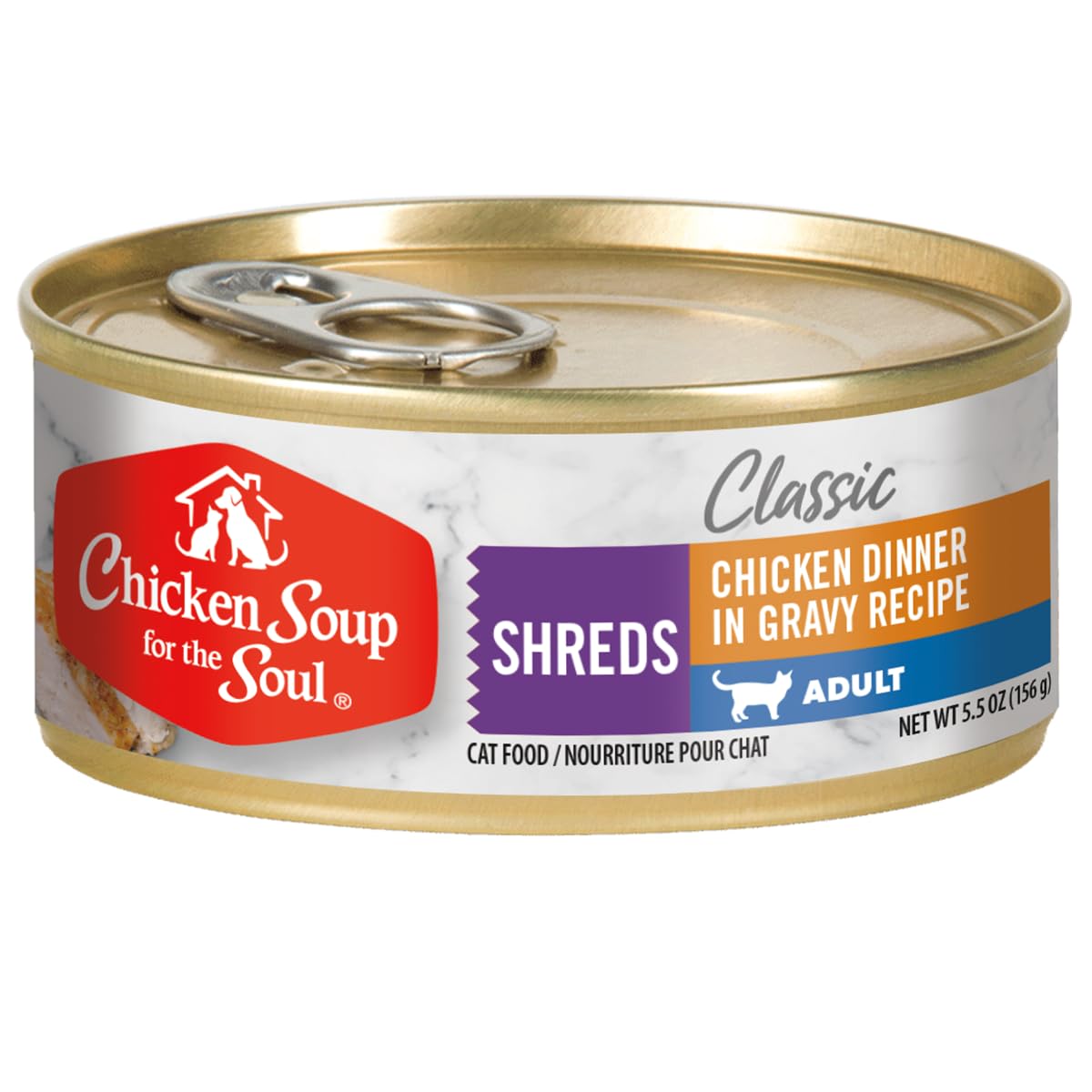 Chicken Soup for The Soul Classic Wet Adult Cat Food, Chicken Shreds Dinner, 5.5 Ounce Can (Pack of 24) | Soy Free, Corn Free, W