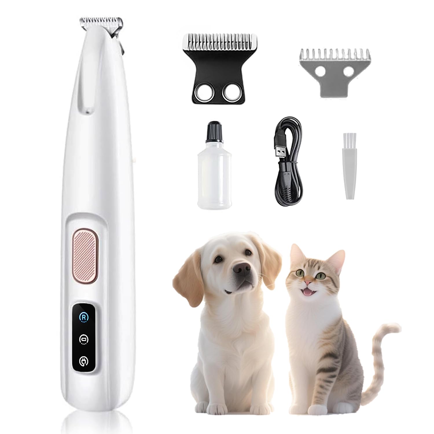 Cofiabby Electric Paw Trimmer For Dogs & Cats - Ultra Quiet Rechargeable Clipper With Led Light, 2 Wide Blades, Waterproof For P
