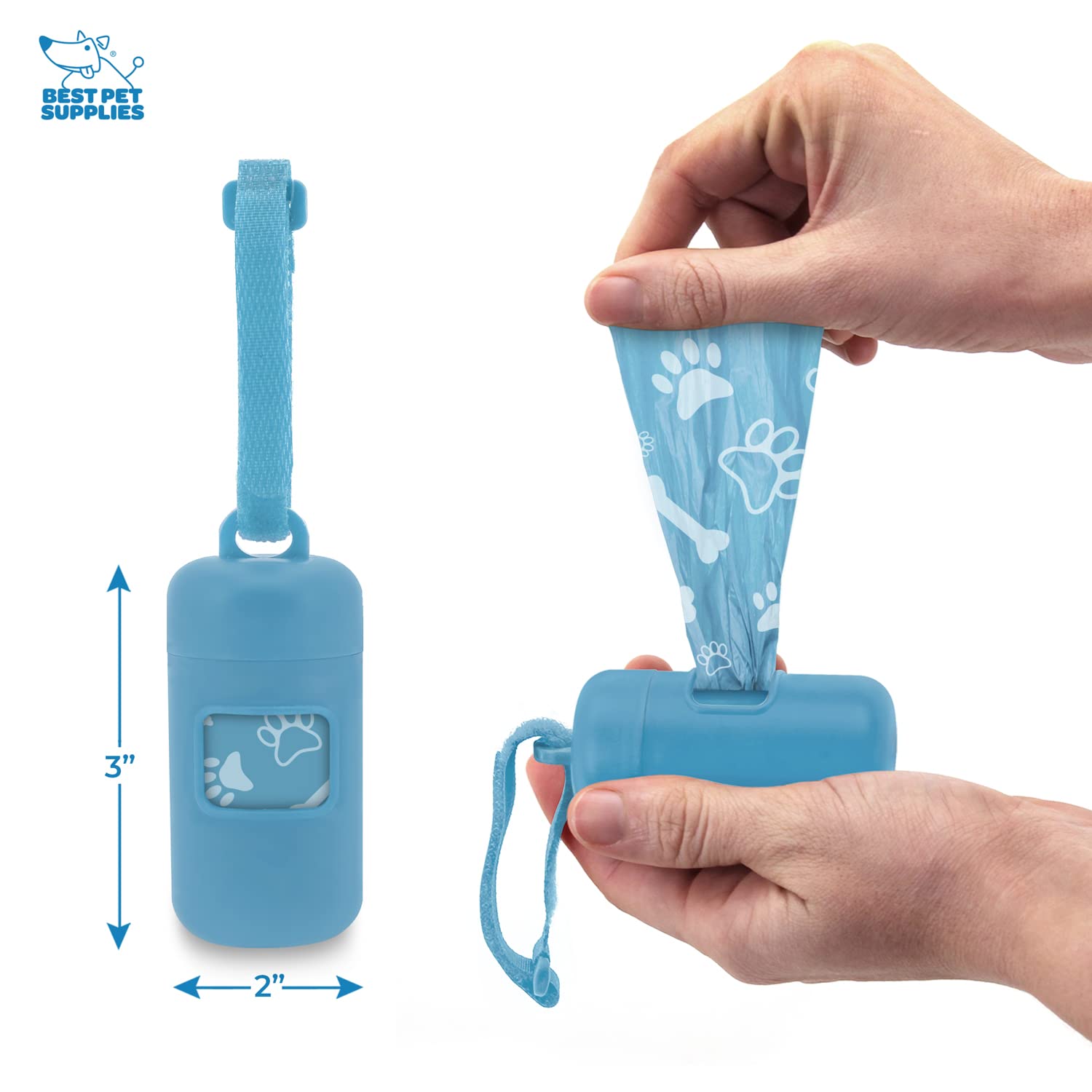 Best Pet Supplies Dog Poop Bag Holder Leash Attachment With 30 Bags Reusable Dispenser For Travel, Walking, Park, And Outdoor Use, Durable With Clip-On - Baby Blue, Pack Of 2