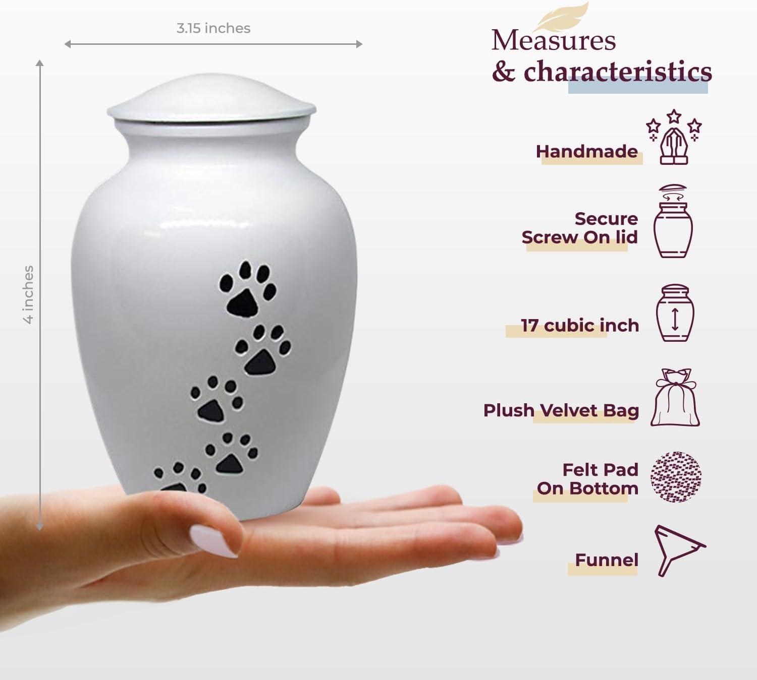 Trupoint Memorials Pet Urn For Dogs And Cats Ashes - A Loving Resting Place For Your Special Pet, Cat And Dog Urns For Ashes, Pet Cremation Urns – White, Small Pets Up To 17 Lbs