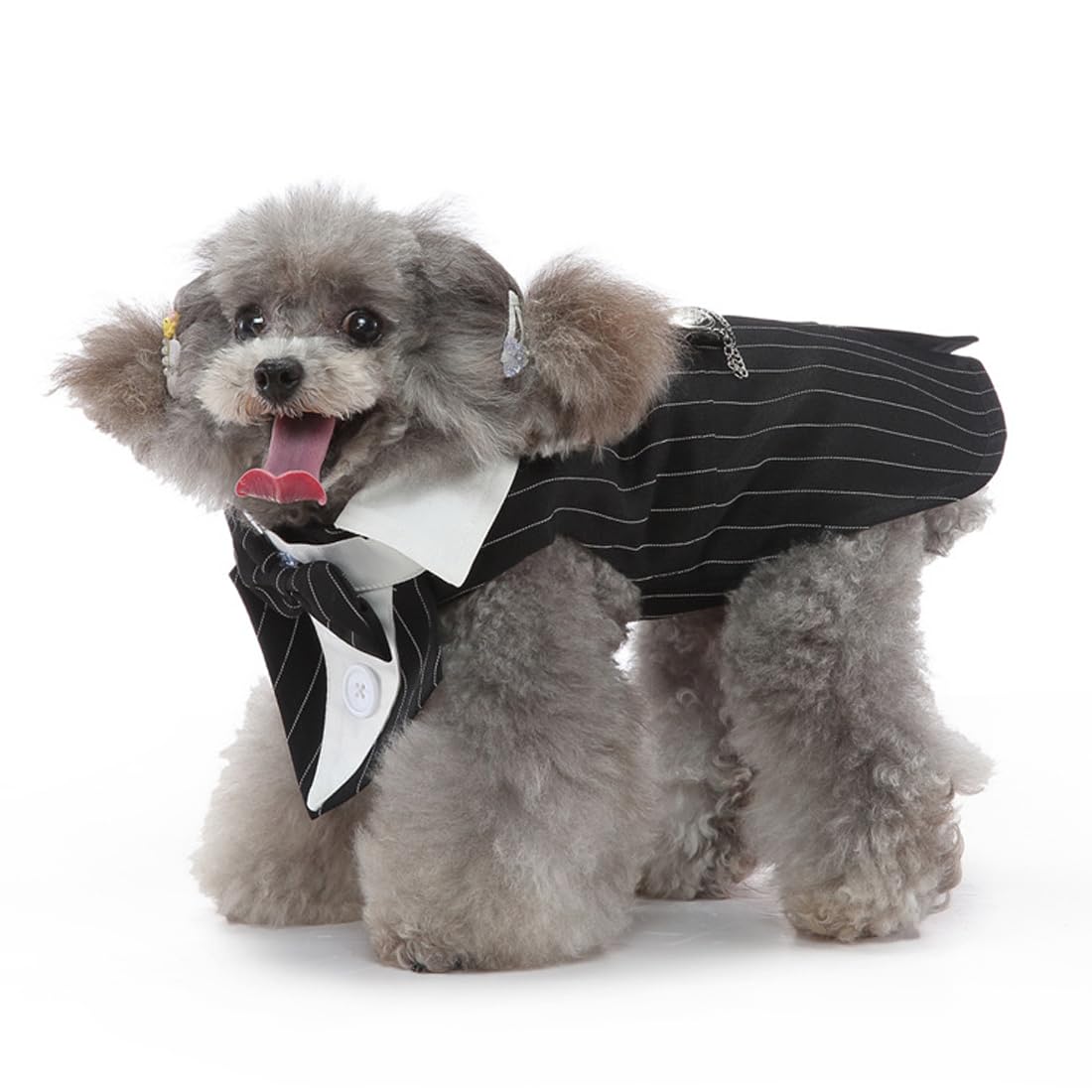 Doteyayp Puppy Tuxedo With Detachable Bowtie Prom Wedding Formal Wear Prince Costume For Small Dog (Large, Black Stripe)