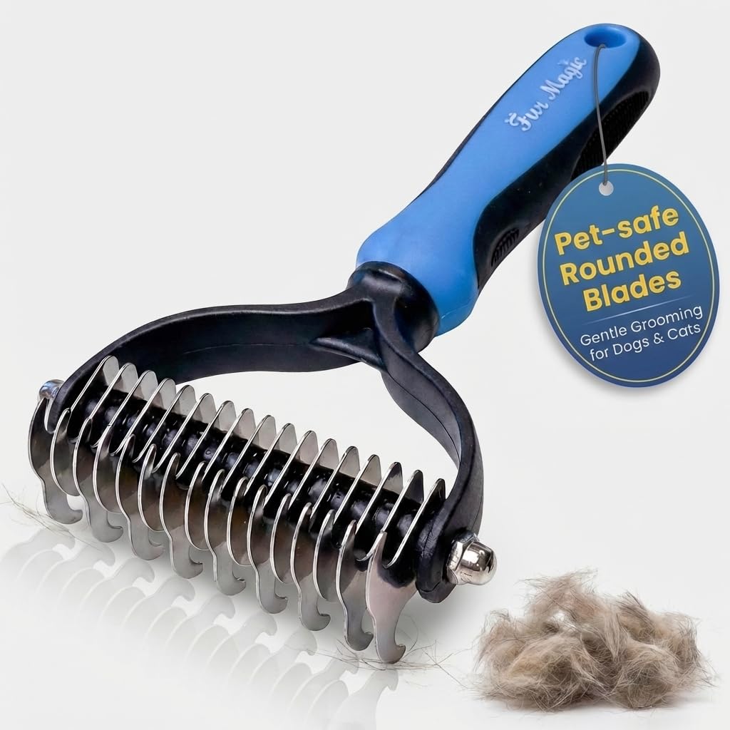 Fur Magic Dematting Comb For Dogs  Pet Deshedding Tool For Removing Loose Undercoat, Knots, Mats  Dual Sided Dog Combs For Gro