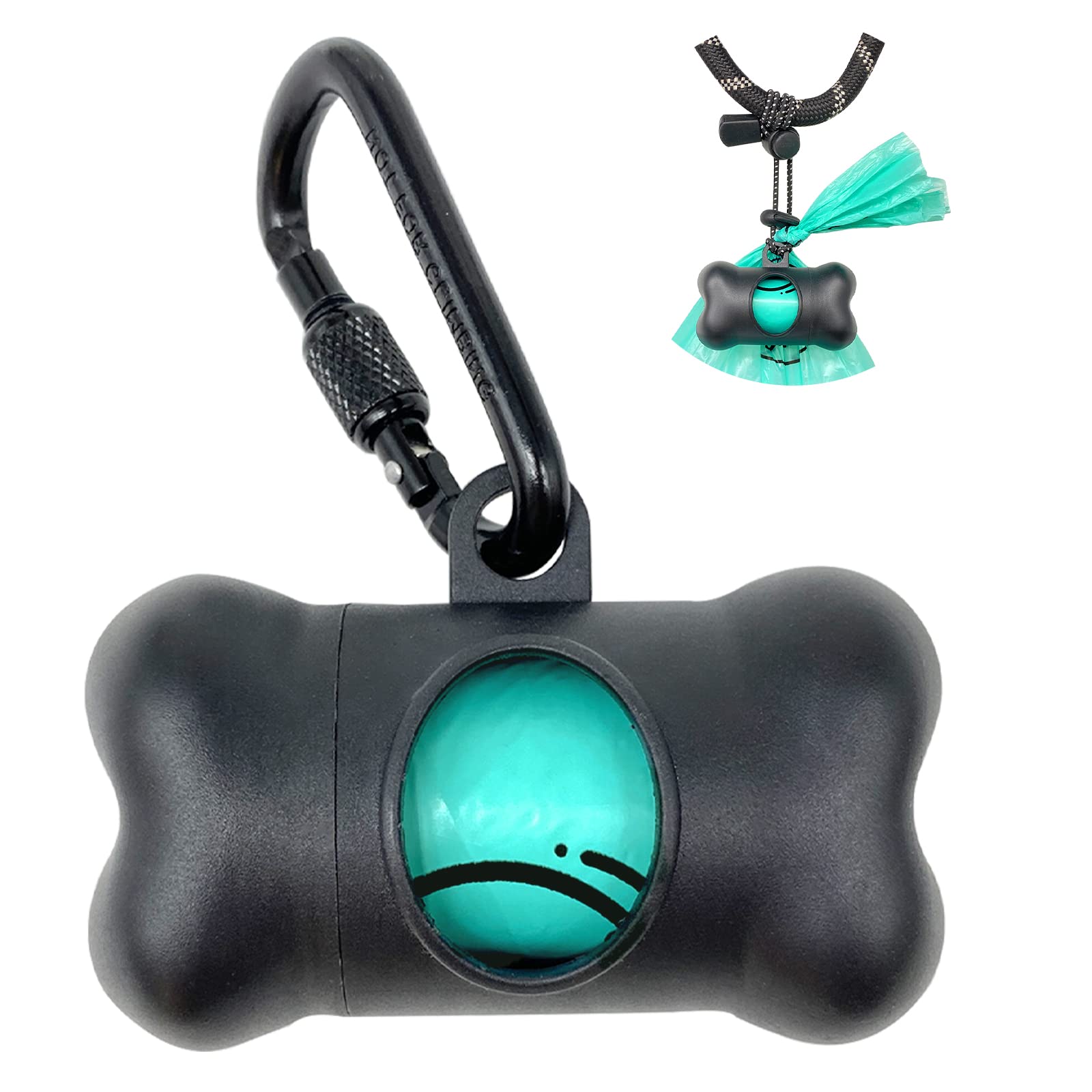 Dog Poop Pickup Bags Holder Dispenser With Standard-Sized Leak-Proof Scented Doggy Waste Bags And Carabiner With Safety Lock&Fastener Never Loose On Leash Lead Again (1 Holder 15 Bags, Black)