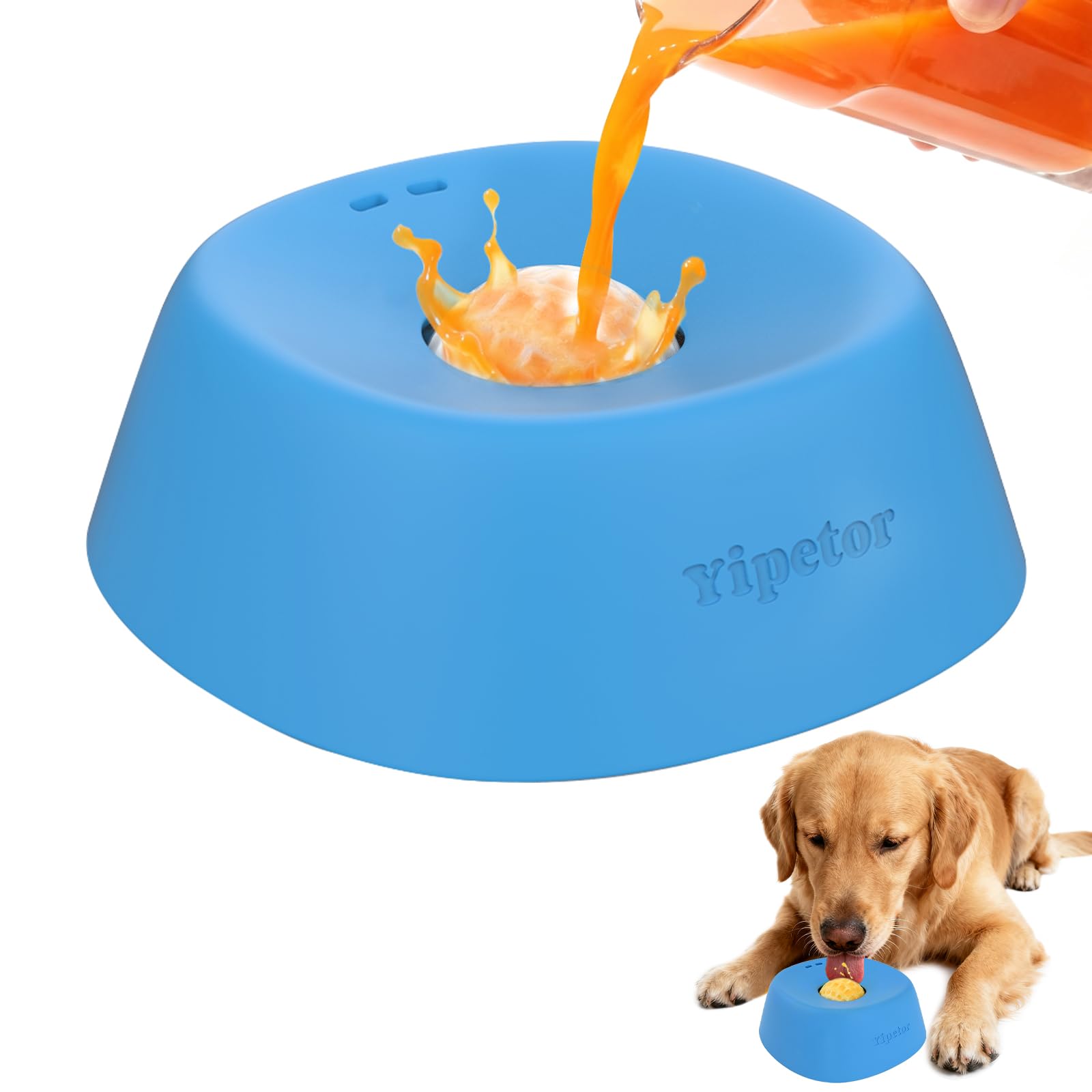 Yipetor Slow Feeder Dog Bowls for Liquid Treat, ?Enrichment Ball-Roll? Bone Broth Dog Lick Bowl, 3/4 Cup Yogurt Pup Lick Toy for