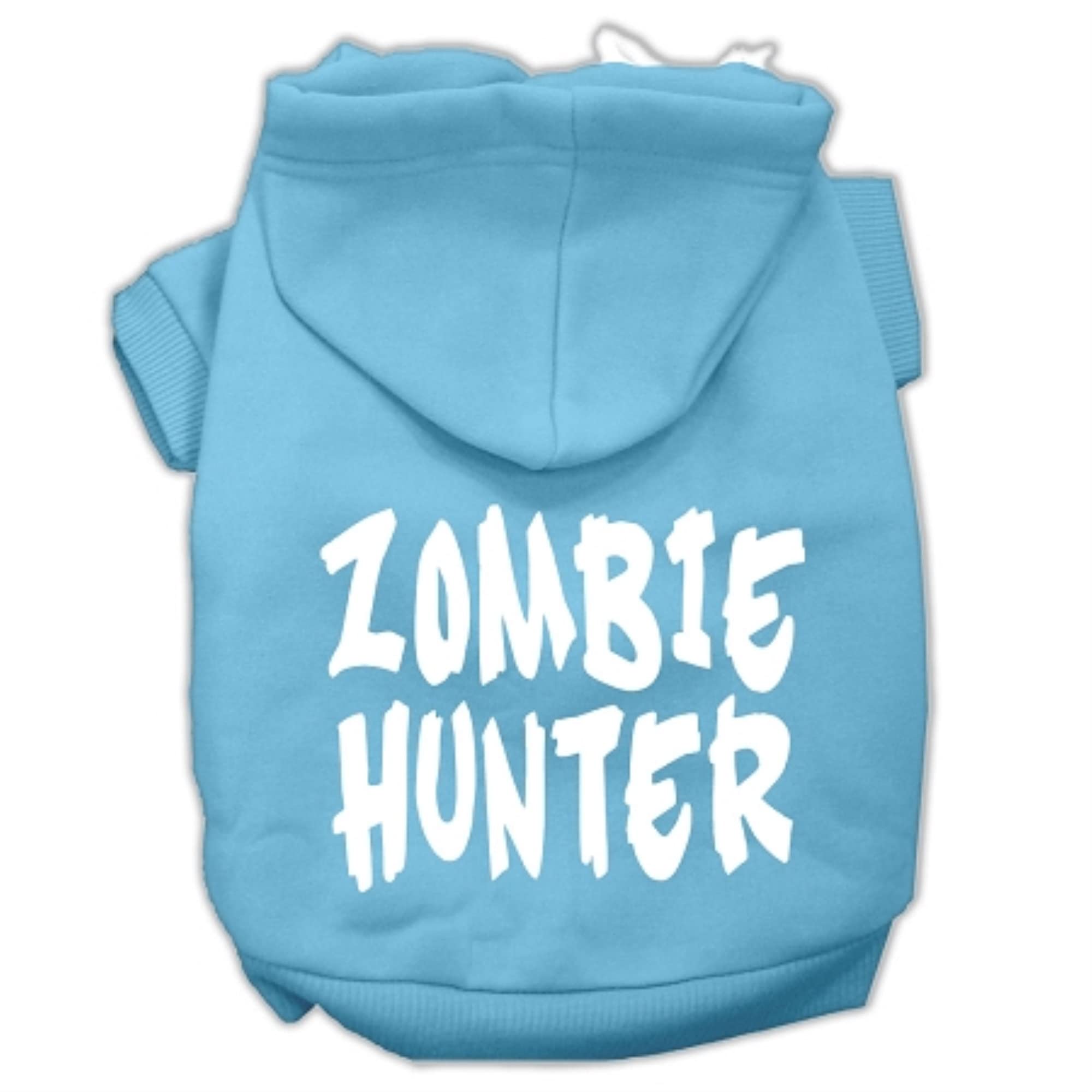 Halloween Pet, Dog & Cat Hoodie Screen Printed, &quot;Zombie Hunter&quot; Baby Blue MD (6-10 lbs.)