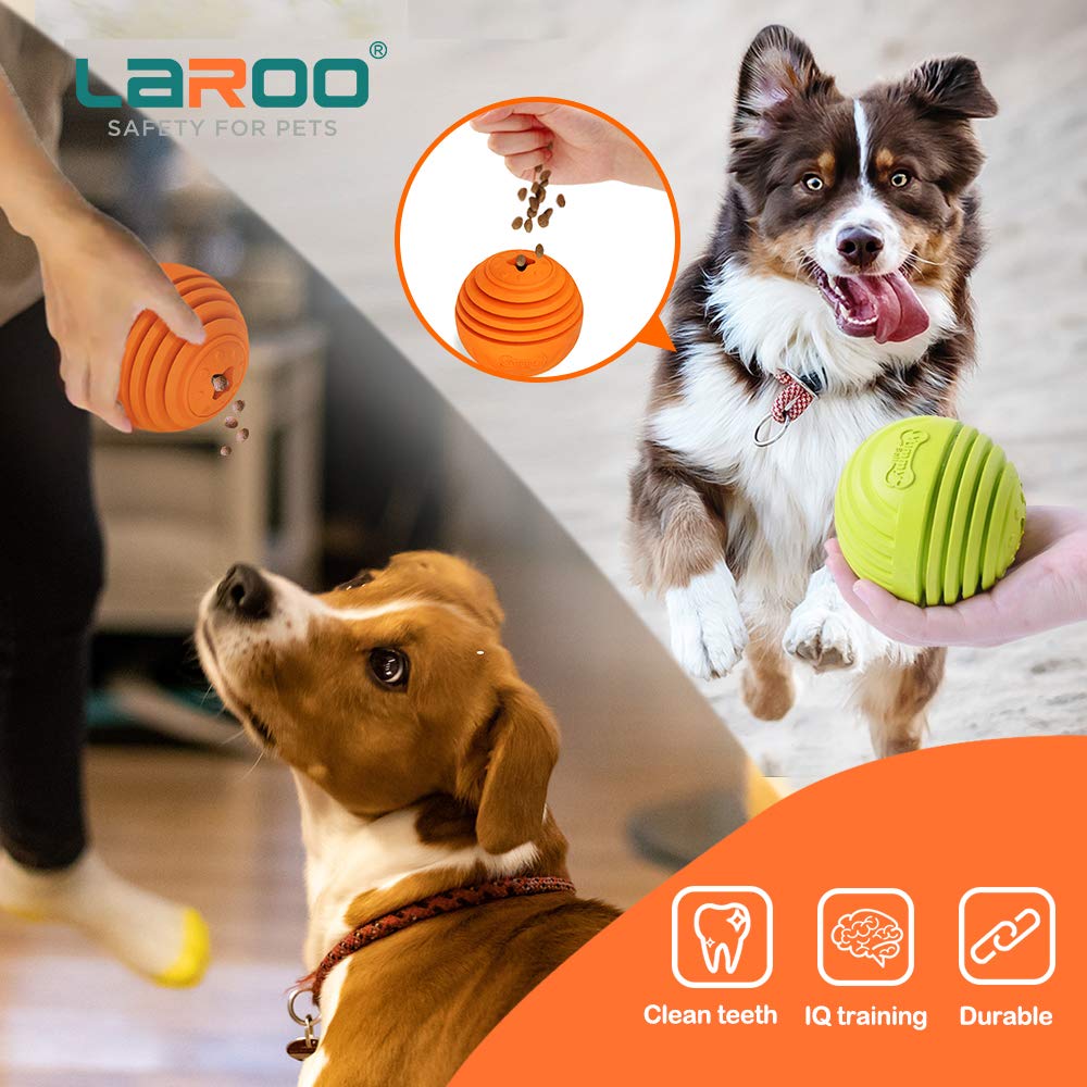 Laroo Dog Feeder Puzzle Toy Ball, Natural Rubber Dog Chew Toy Snack Dispenser, Bite Resistant Interactive Dog Toy Treat Dispensing Aggressive Chewers For Small Medium Large Dog (9Cm Ball Orange)