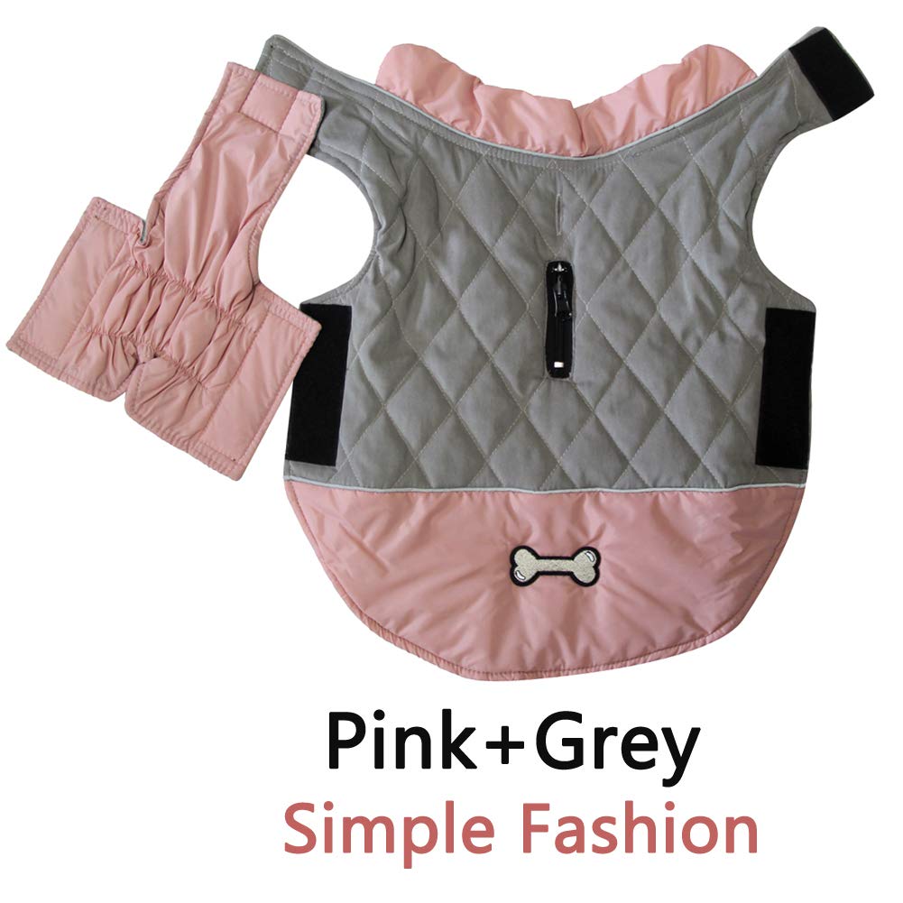 Vecomfy Reversible Dog Coats For Extra Large Dogs Waterproof Warm Puppy Jacket For Cold Winter,Pink And Grey Xxxl
