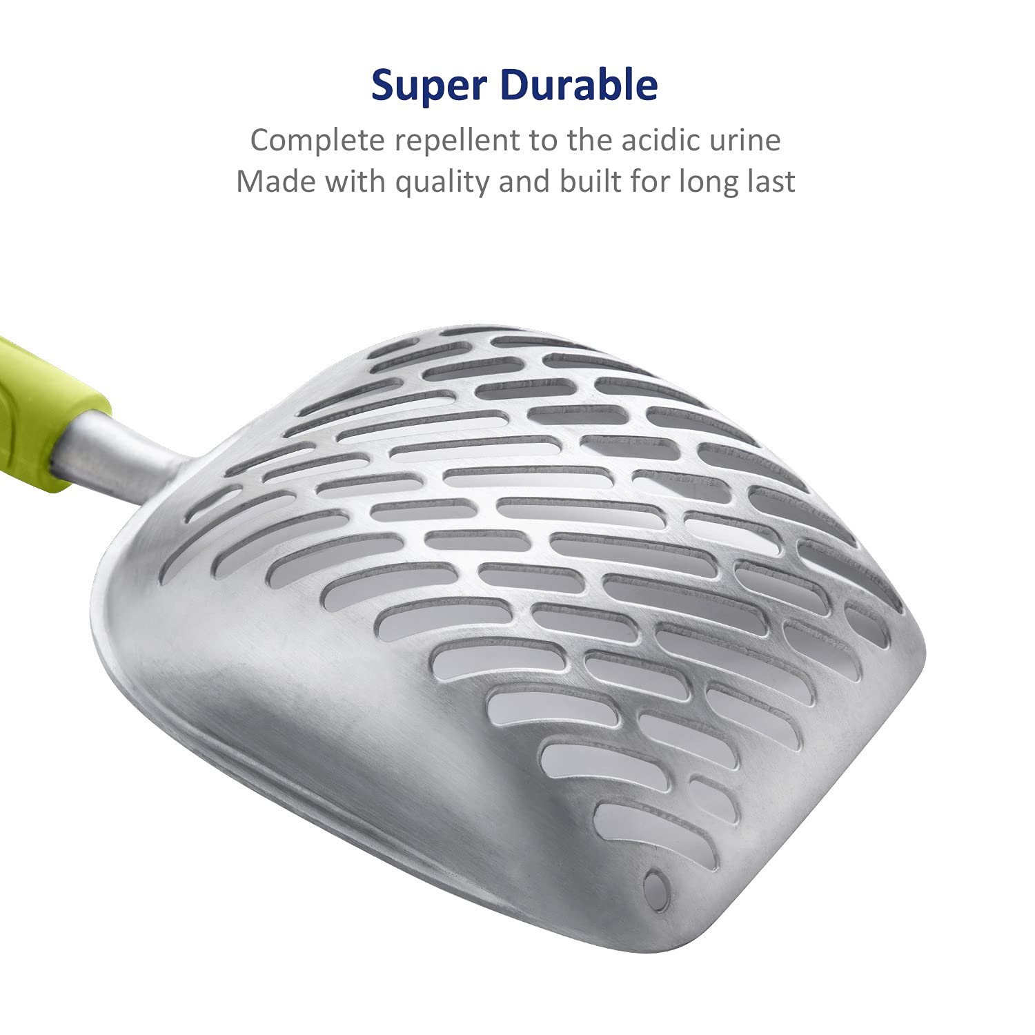 Wepet Cat Litter Scoop, Aluminum Alloy Sifter, Kitty Metal Scooper, Deep Shovel, Long Handle, Poop Sifting, Kitten Pooper Lifter, For Litter Box, Irregularly Aluminum With Turkish Blue Handle