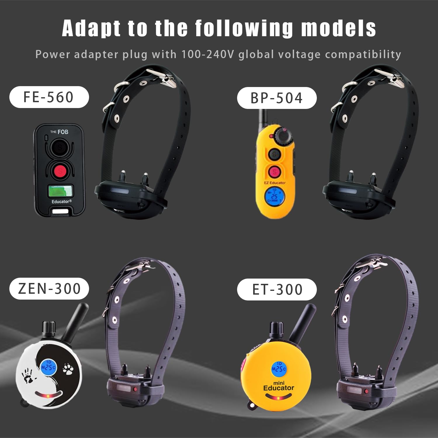 BOEEA Dual Lead Charger for Mini Educator E Collar, Model U-550A, 5V PVC Power Adapter for 300/400 Series Dog Training Collars