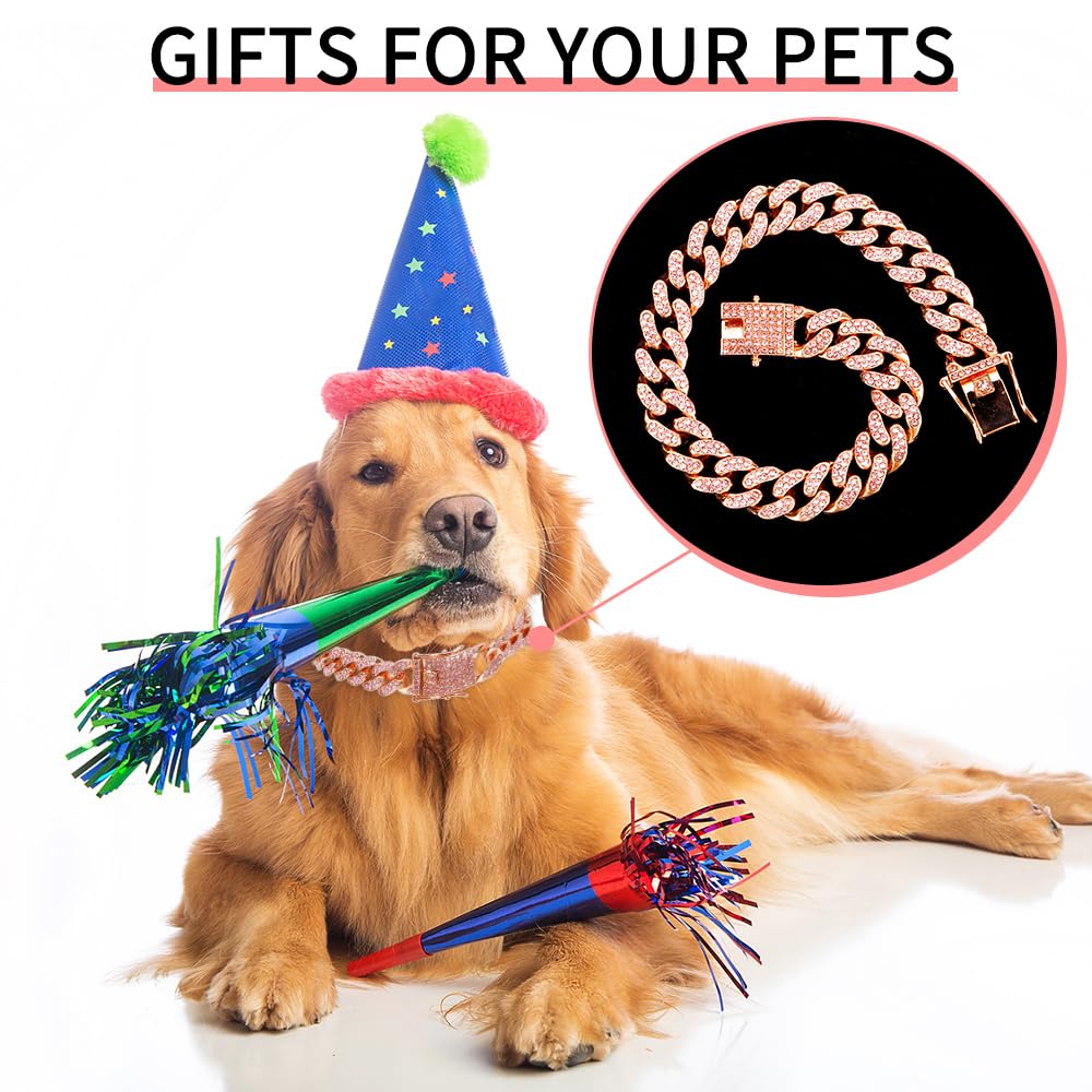 Pink Diamond Cuban Link Choker Collar For Girls' Medium Dogs