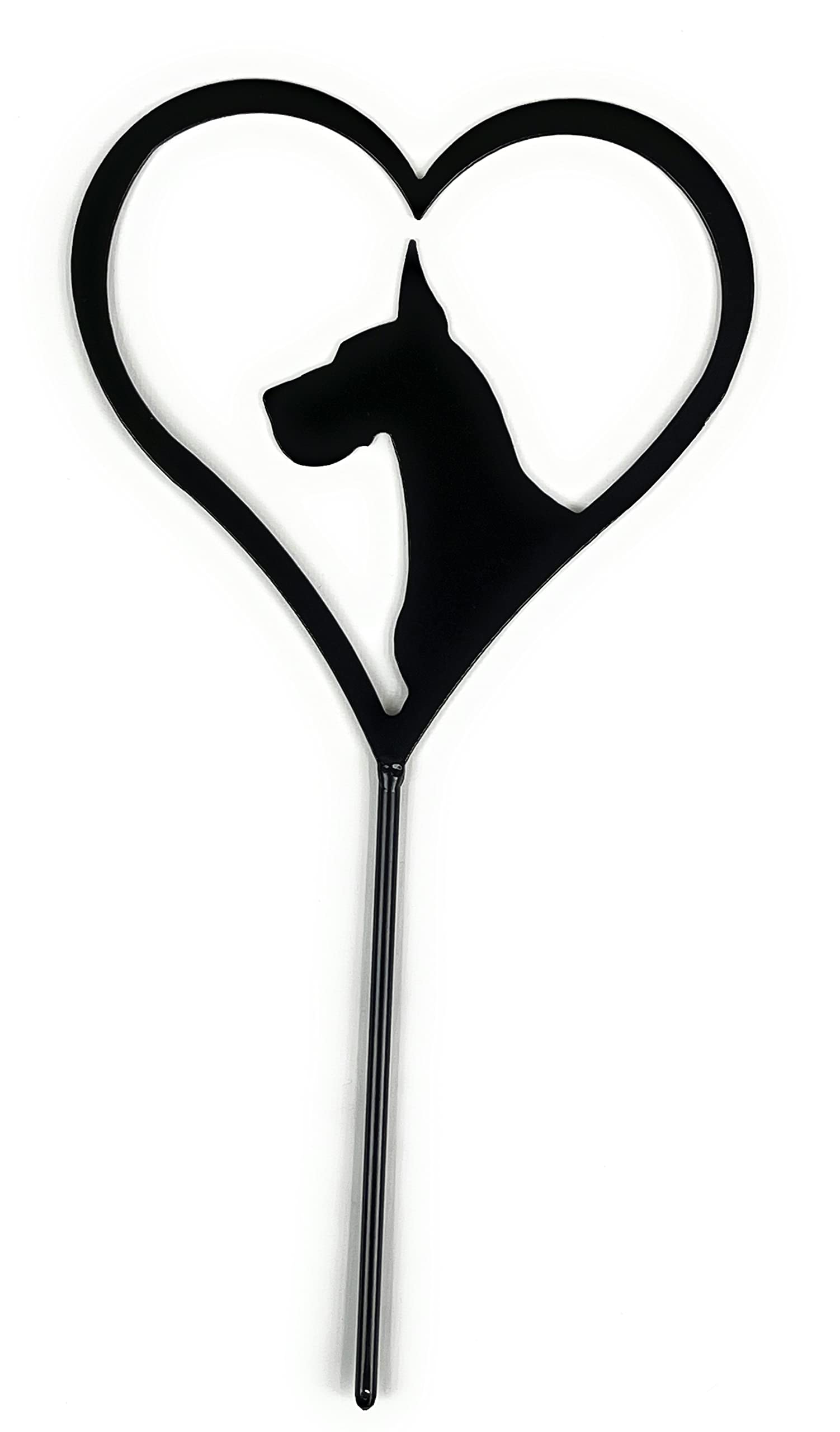 Great Dane Silhouette Metal Art Heart Shaped Gift Yard Stake Grave Marker Powder Coated Black