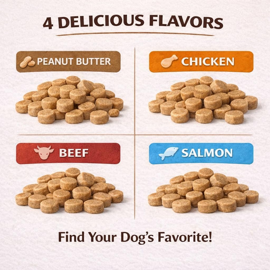 Natural Grain-Free Puppy & Dog Training Treats - Tender Tidbits (Beef, Chicken, Peanut Butter & Salmon) Made in USA (24oz, Varie