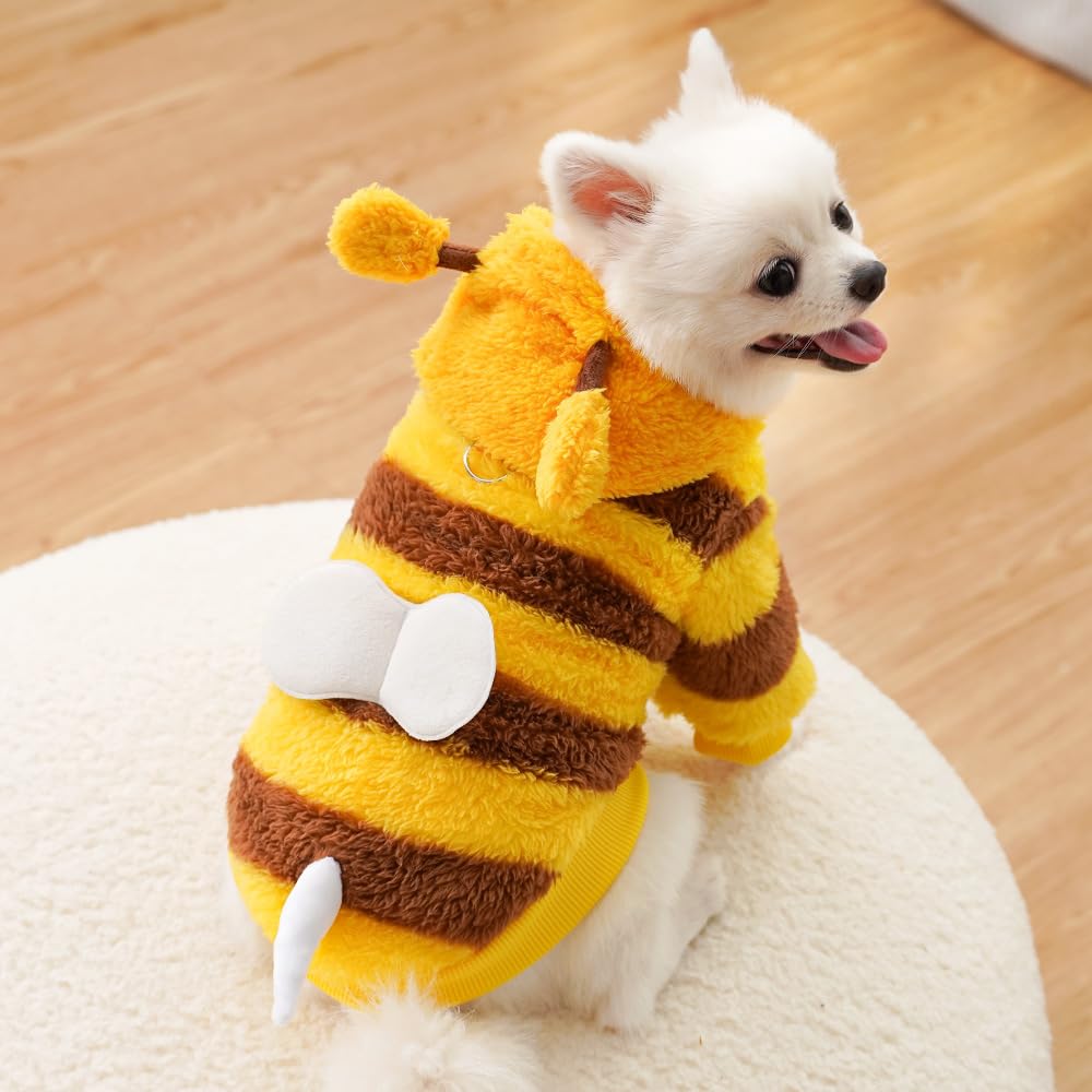 Aniac Fleece Dog Hoodies With D-Ring Autumn Winter Puppy Clothes For Small Dogs Bumblebee Cat Apparel Cold Weather Coat Funny Do