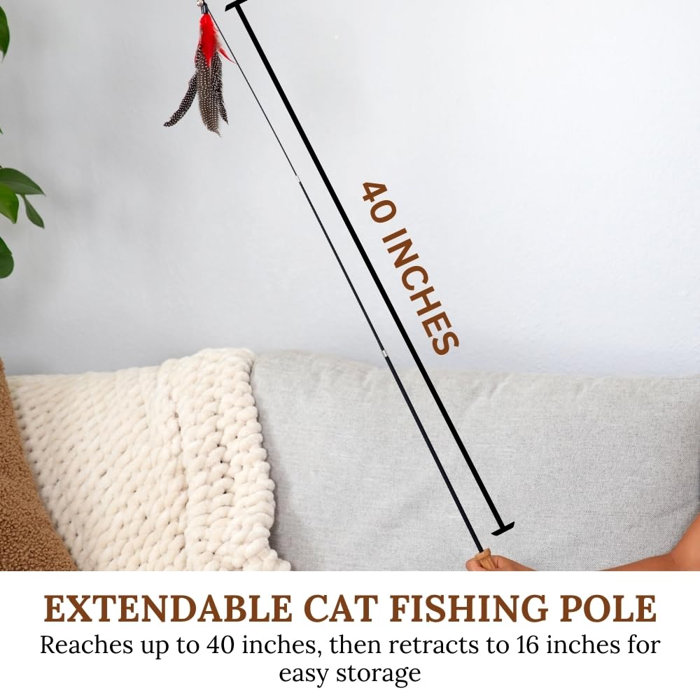 Gadgetsology Cat Toys Set Cat Fishing Pole Retractable Wand Suction Cup & Hanging Teaser Wand For Indoor Cats & Kittens Feather