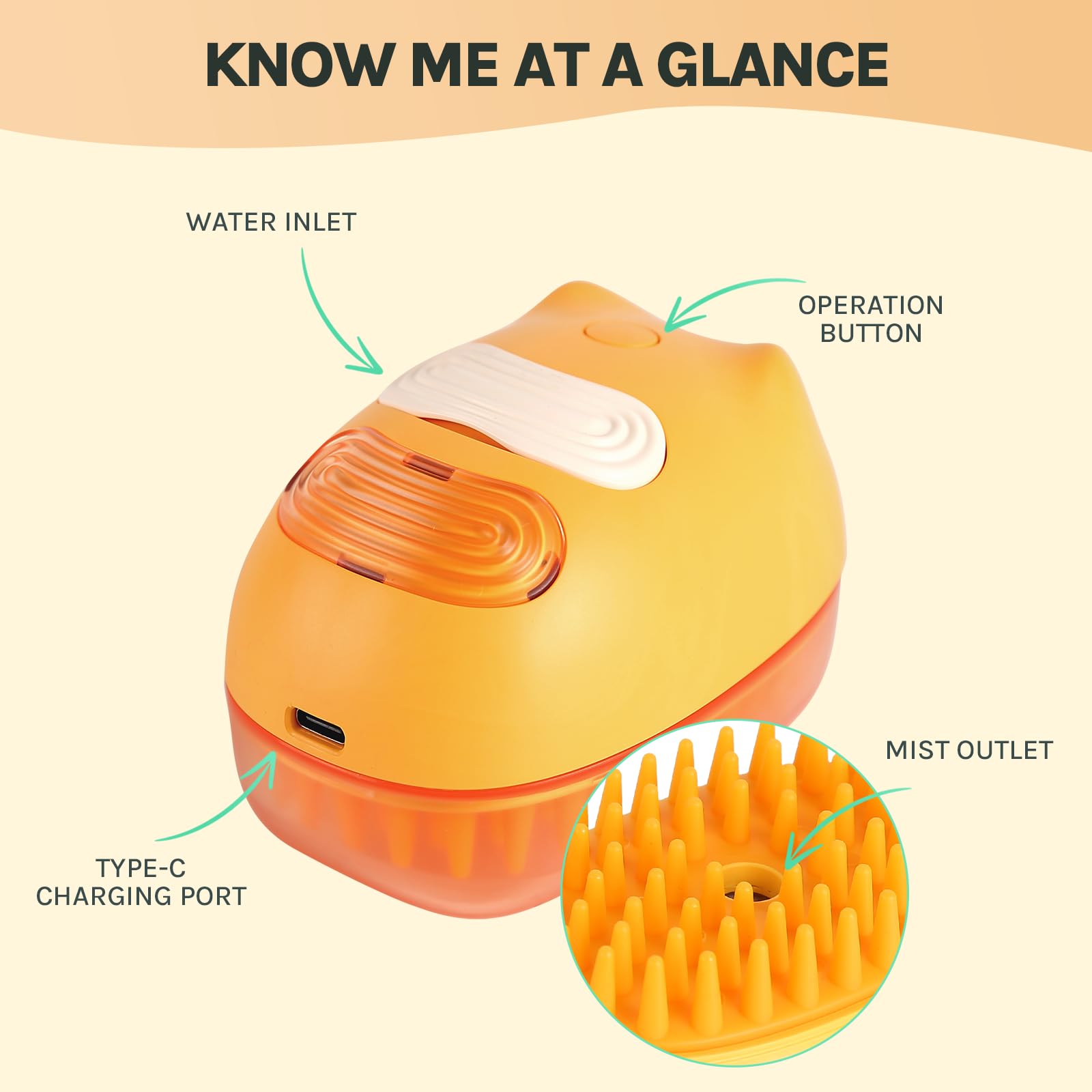 Wgp Cat Steam Brush For Shedding, Pet Grooming Brush With Dual Head, Spray Cat Brush, Cat Mist Brush, Skin Friendly Grooming, De