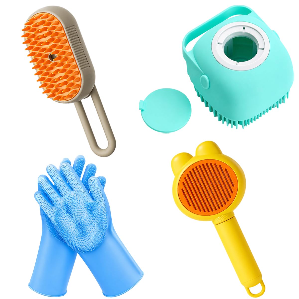 Pet Grooming Kit With Steam Bath Brush Self Cleaning Brush Silicone Gloves