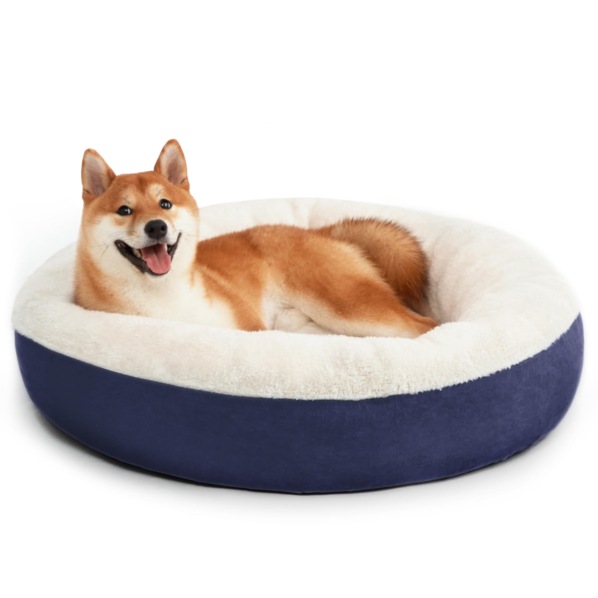 Love'S Cabin Round Donut Cat And Dog Cushion Bed, 30In Pet Bed For Medium Or Large Dogs, Anti-Slip & Water-Resistant Bottom, Soft Durable Fabric Pet Beds, Washable Calming Cat & Dog Bed Navy