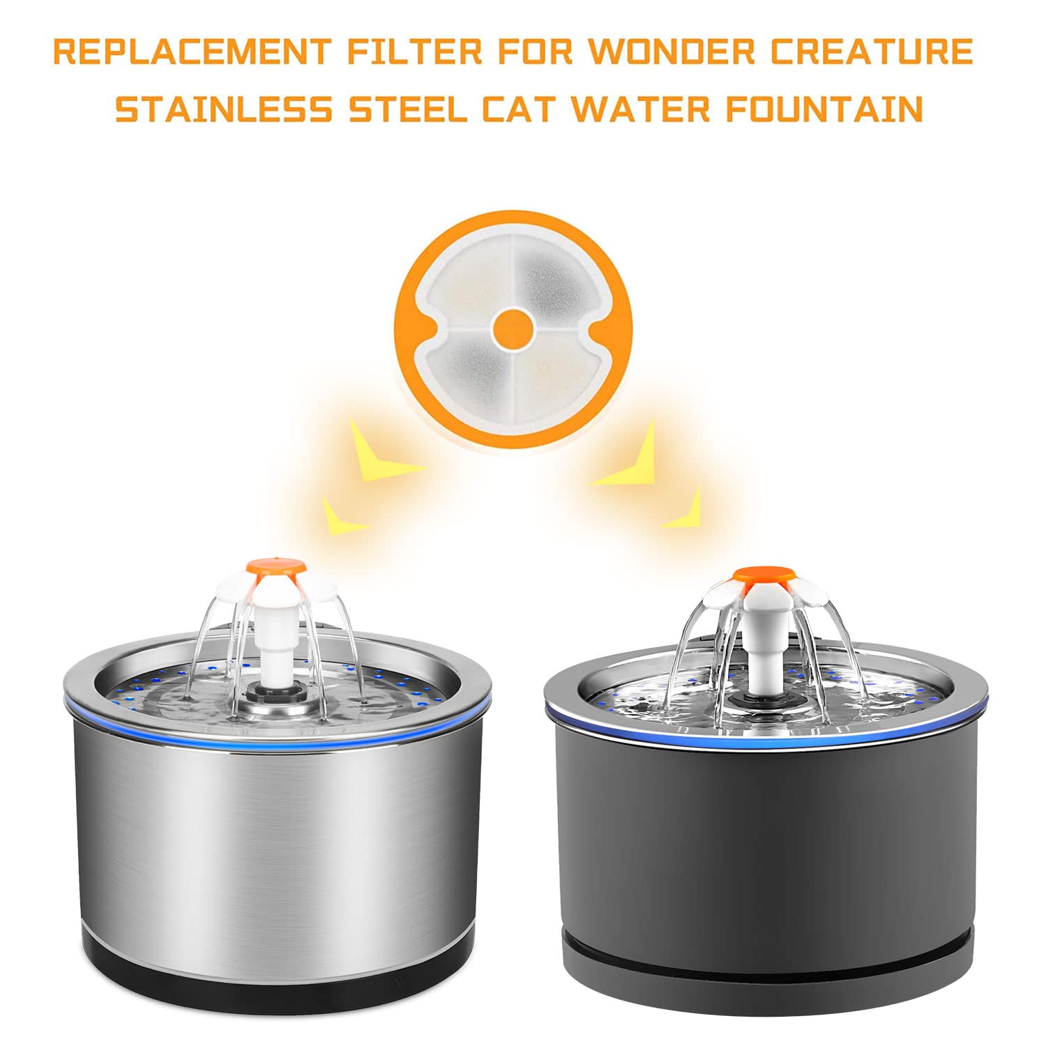 Wonder Creature Cat Fountain Filter Replacement, 4/8/12/4+4/8+8 Filters Pack for 2L/67oz Automatic Cat Fountain (4 Pack)