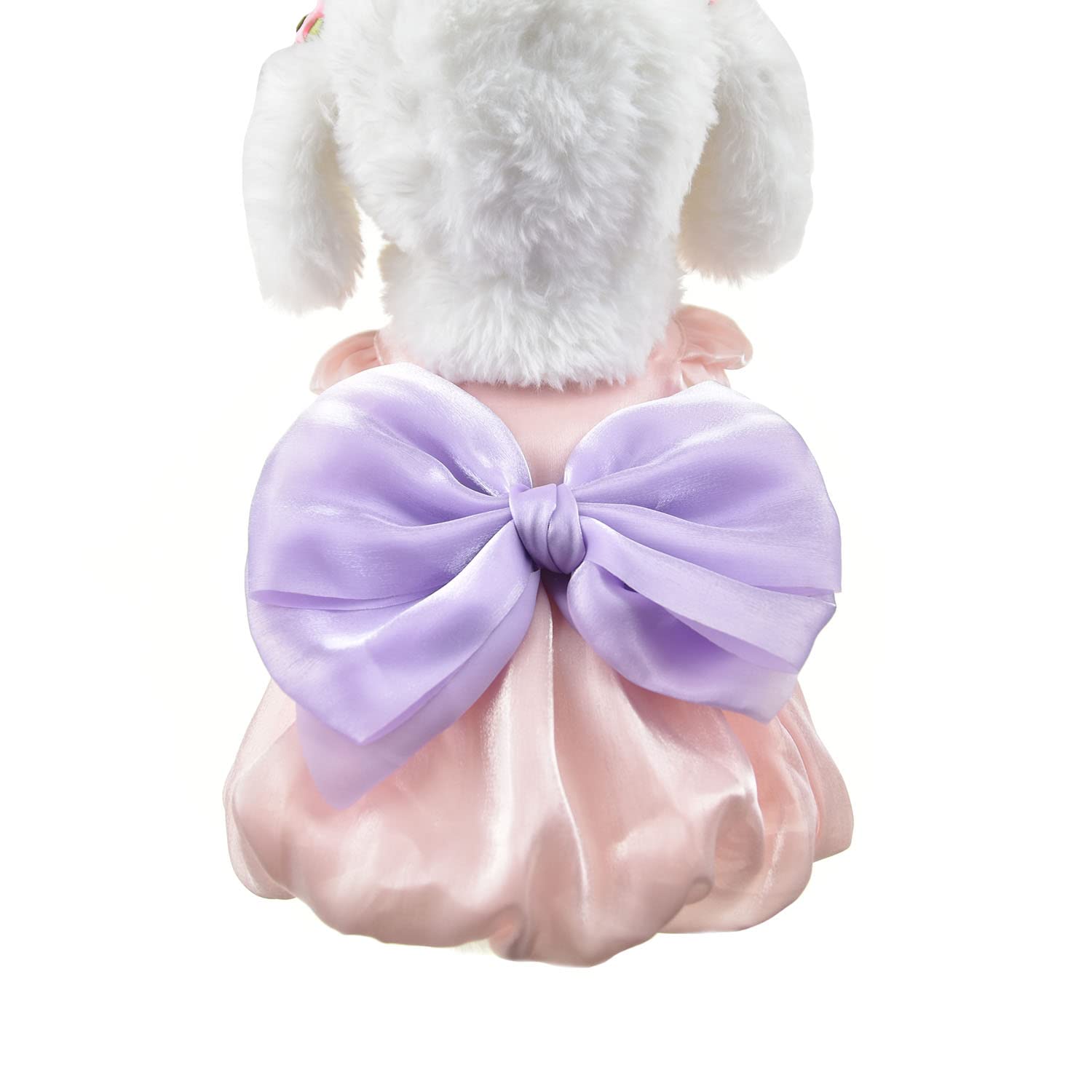 Fladorepet Shining Dog Dress Tutu Pink Bowknot Pet Clothes For Wedding Birthday Party Doggy Gown Puppy Outfits Cat Apparel (Purp