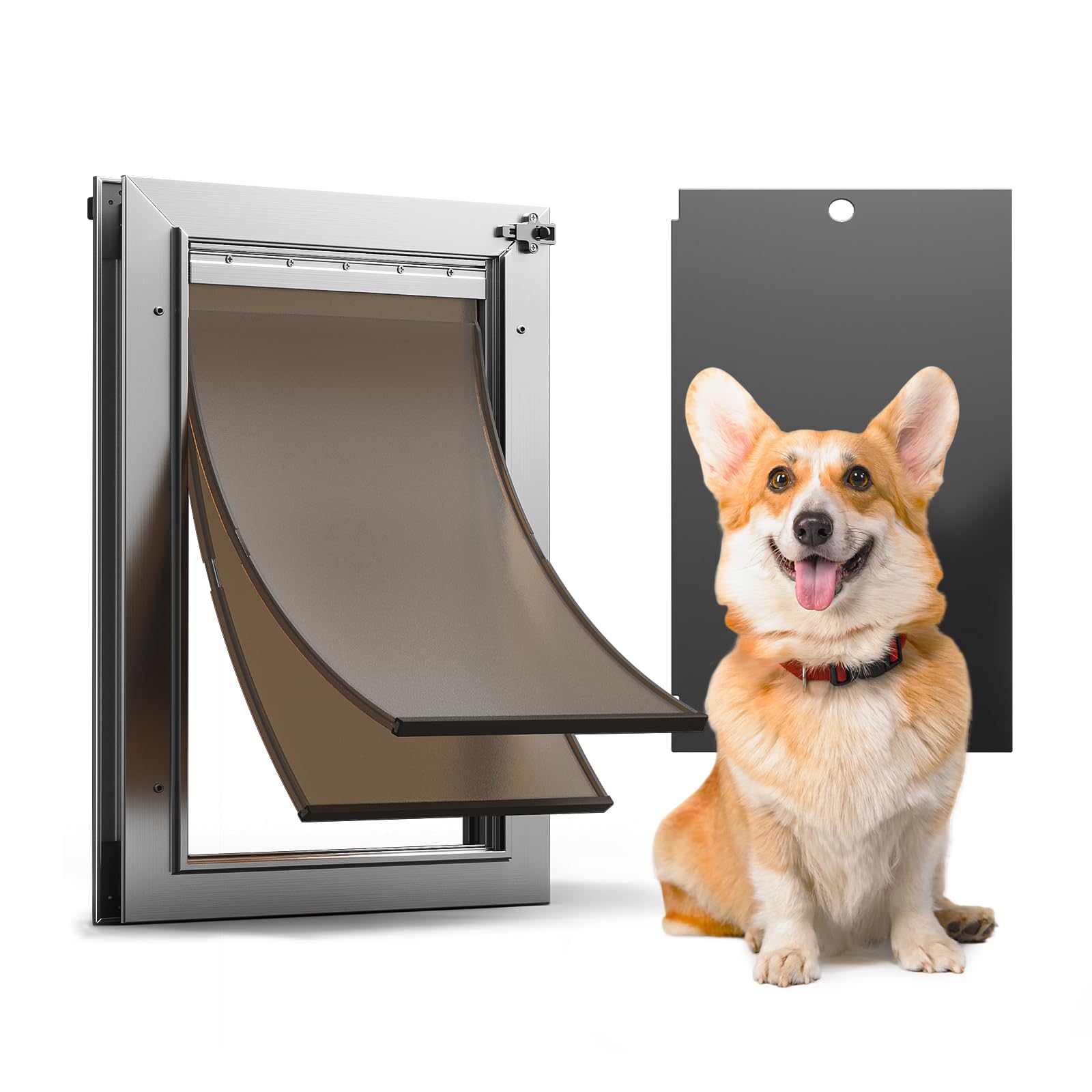 Dog Door All Aluminum Medium, Doggy Doggie Cat Door, Heavy Duty Pet Door For Install In Interior Exterior Doors Or Wall, 2 Magne