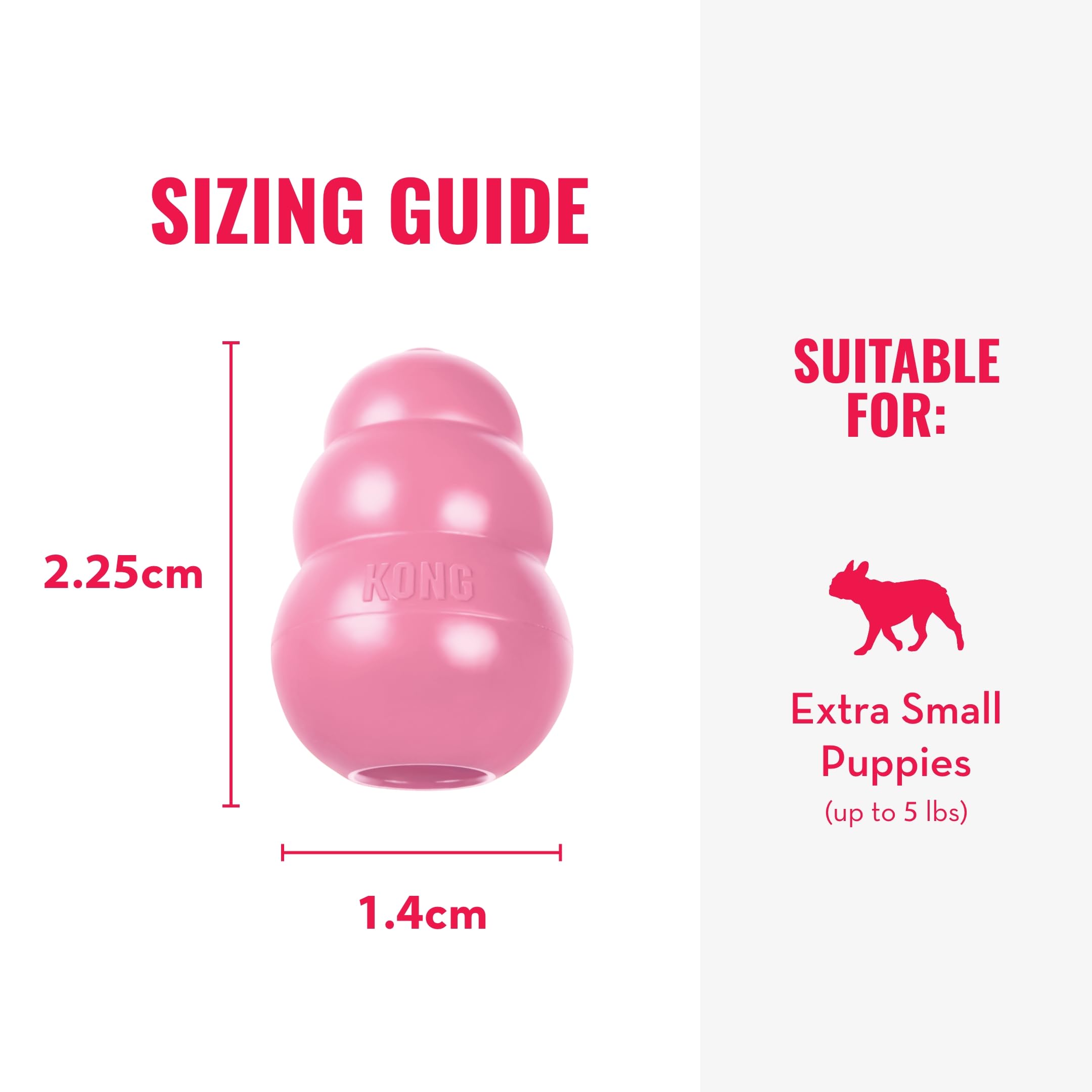 KONG Puppy Teething Rubber Chew Toy - Stuffable Fetch Toy for XS Puppies - Pink - Durable, Safe, Perfect for Chewing and Playtime