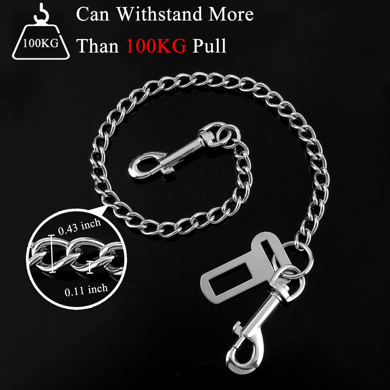 Mogoko Stainless Steel No Chew Dog Car, Pet Vehicle Safety Restraint, Heavy Duty Big Canine Dog Car Leash Strap With Double Clip