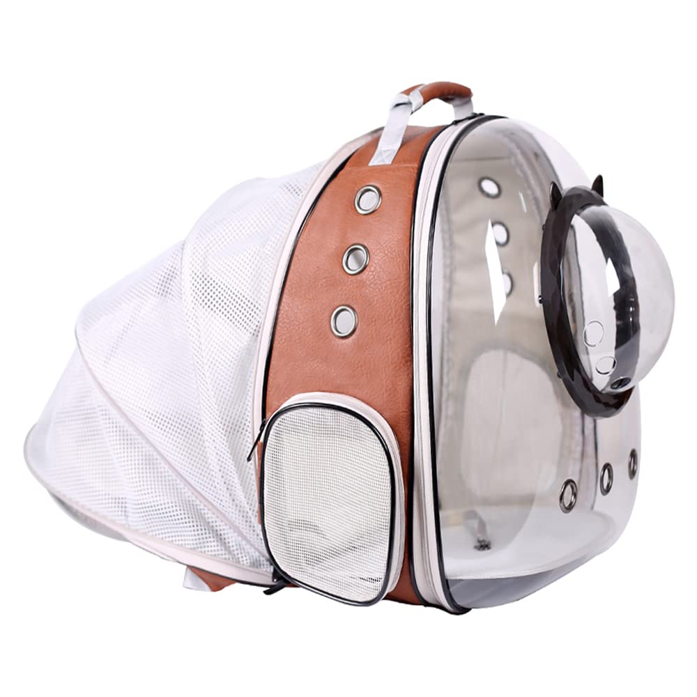 Expandable Cat Carrier Backpack, Backpack For Cats Kitten Small Puppy, Airline Approved Cat Bubble Backpack, Space Capsule Astronaut Carrier (Brown, Back Extension)