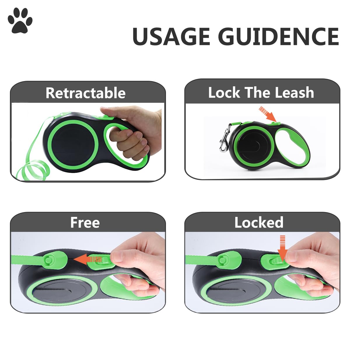 Haivebo Dual Retractable Dog Leash For 2 Dogs (Green) - 16Ft Heavy Duty Leash With One Button Lock & 360 Tangle-Free Design, For