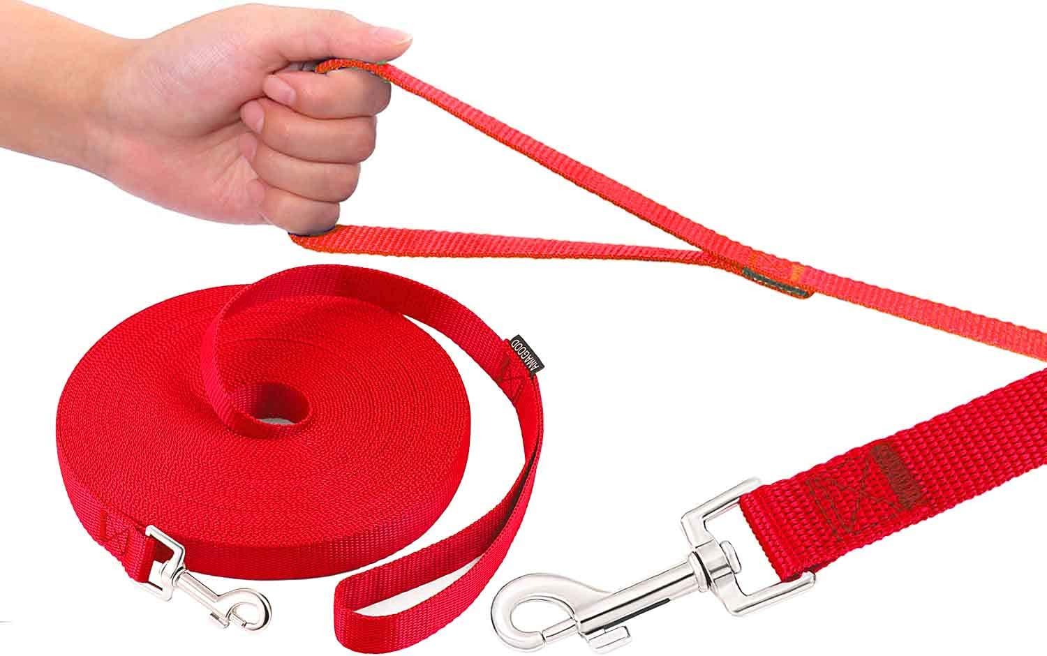 Amagood Dog/Puppy Obedience Recall Training Agility Lead-15 Ft 20 Ft 30 Ft 50 Ft Long Leash-For Dog Training,Recall,Play,Safety,Camping (30Feet, Red)