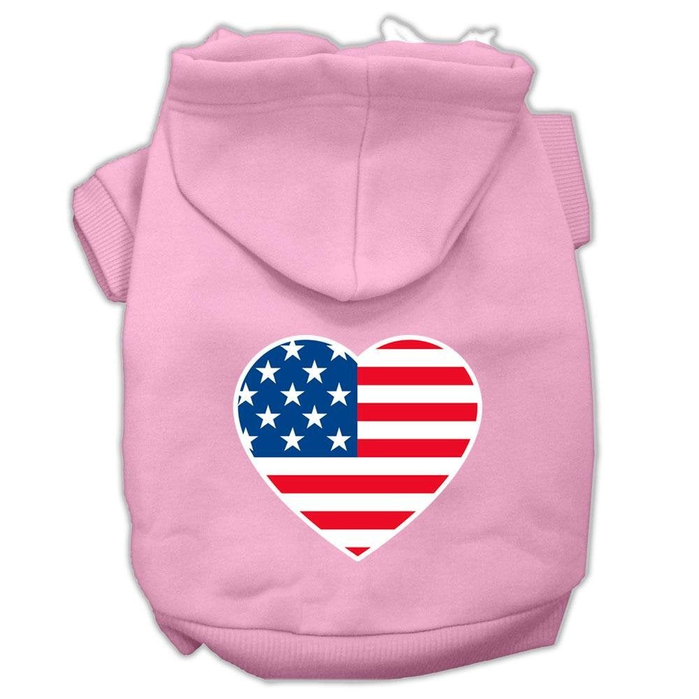 Pet Dog & Cat Hoodie Screen Printed, 'American Flag Heart' Light Pink 2Xl (20-25 Lbs.)