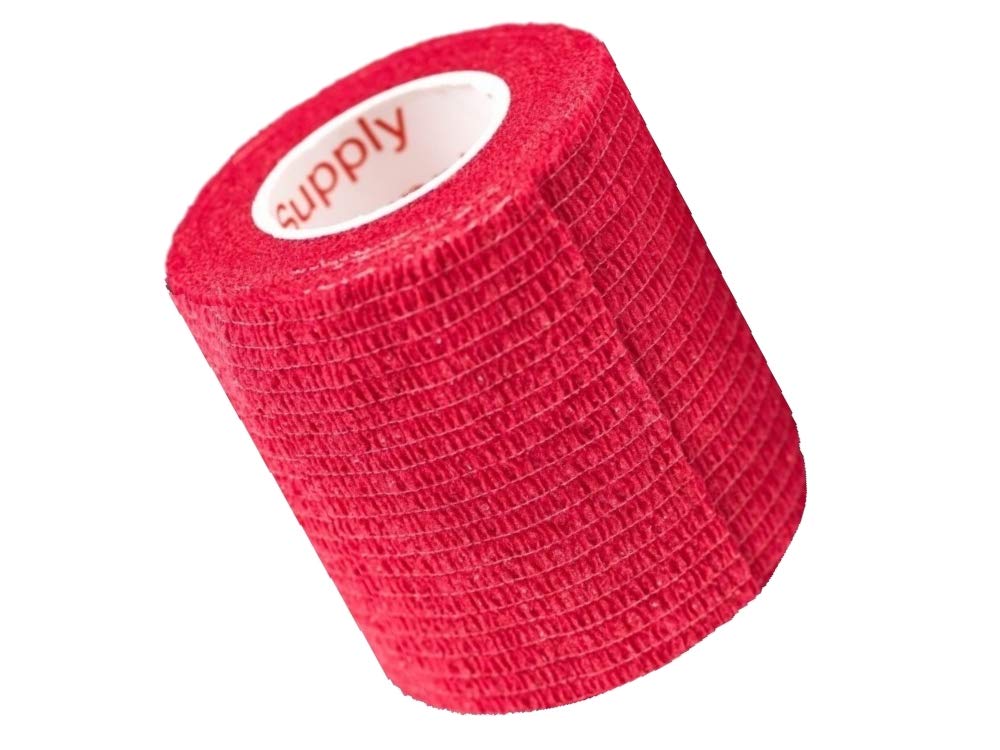 2 Inch Vet Wrap Tape Bulk (Red) (Pack of 12) Self Adhesive Adherent Adhering Flex Bandage Grip Roll for Dog Cat Pet Horse