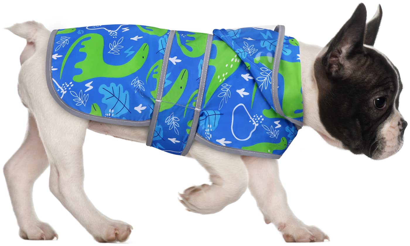 Hde Dog Raincoat With Clear Hood Rain Jacket Poncho For Small Medium Large Dogs Dinosaurs - S
