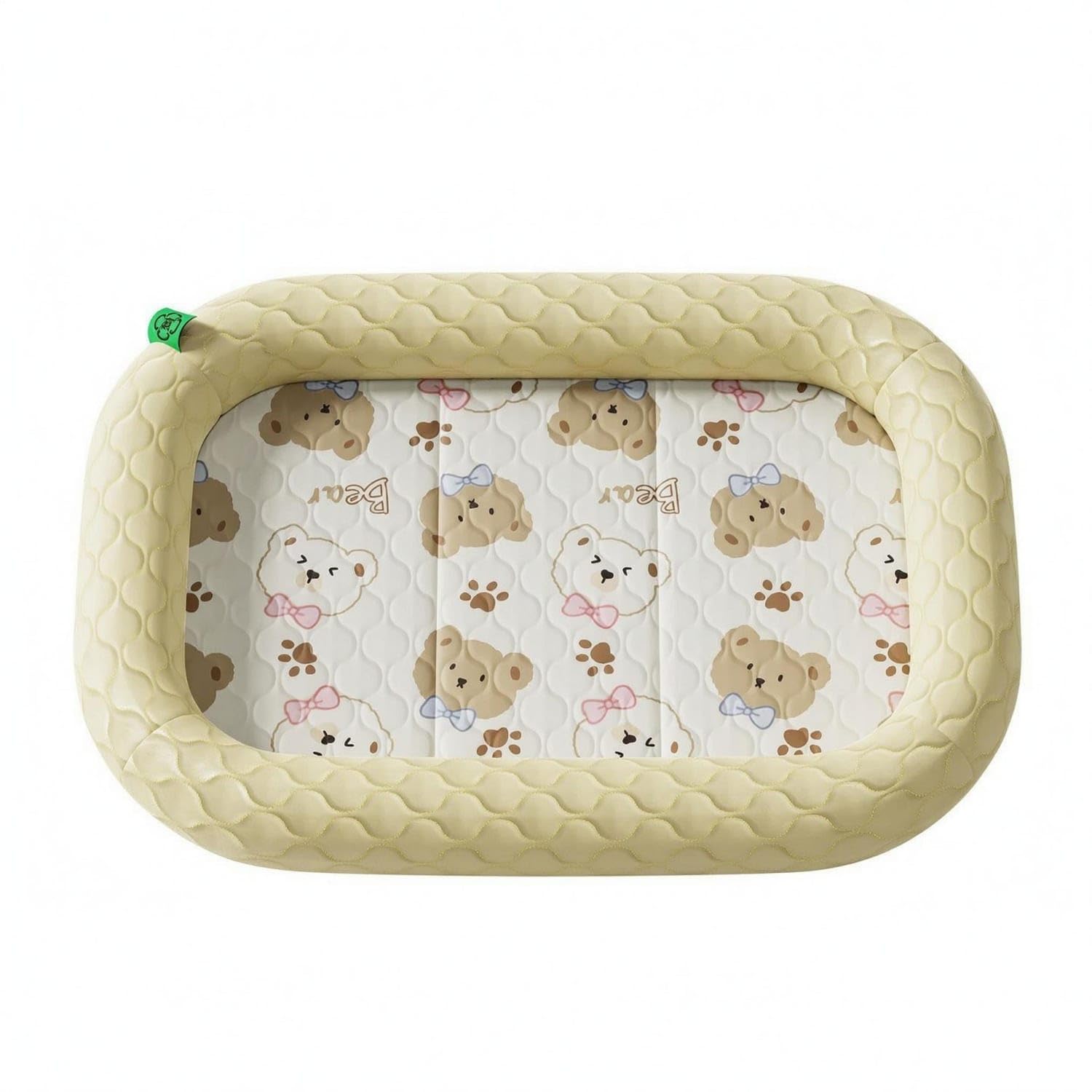 STYLEHEAVEN IceSilk Rectangular Pet Bed Mat Padded Quilted Pet Bed Mat Raised Border, L, Bear Beige Pet Supplies | Small Animal