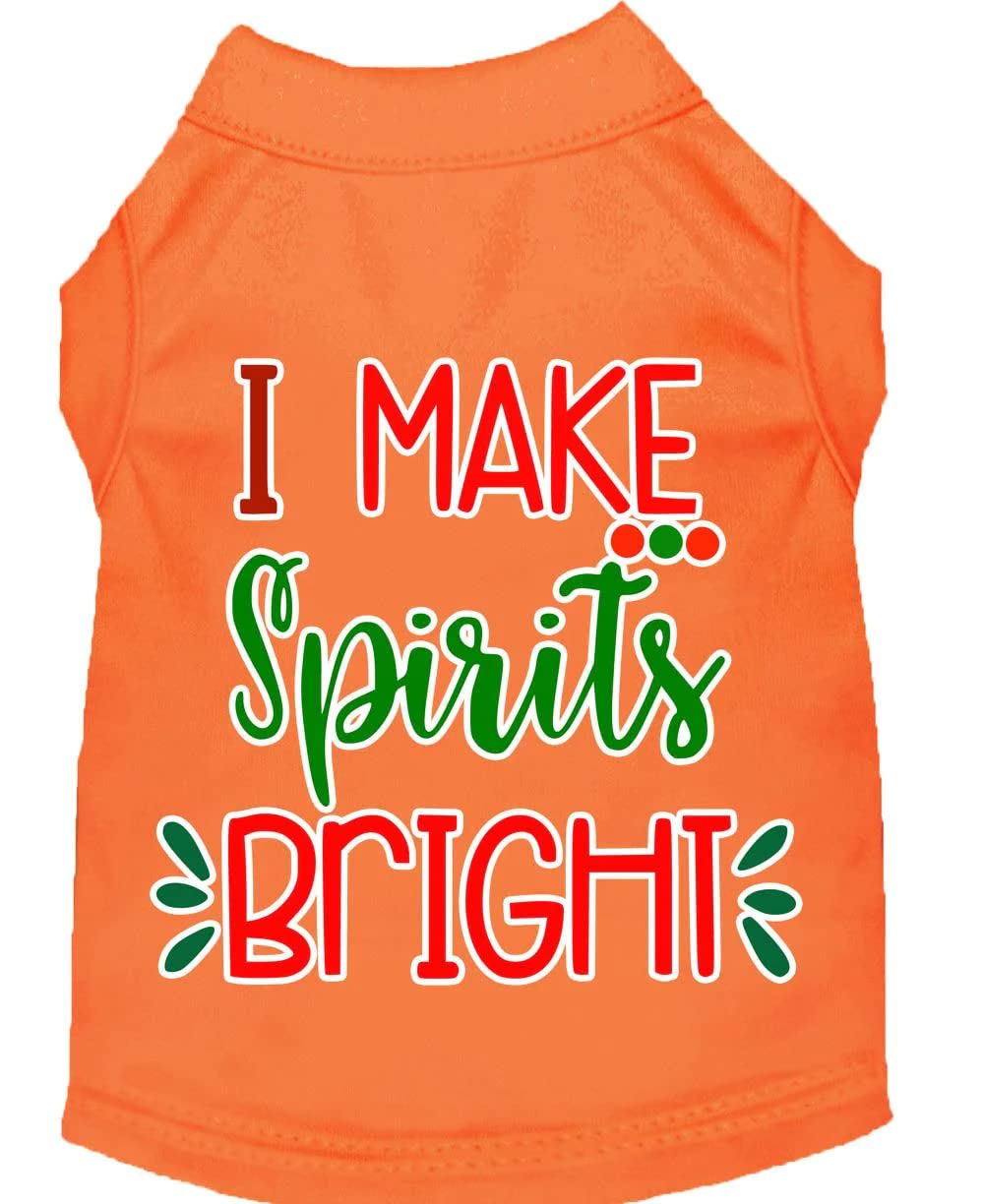 Christmas Pet Dog & Cat Shirt Screen Printed, &quot;I Make Spirits Bright&quot; Orange LG (10-14 lbs.)