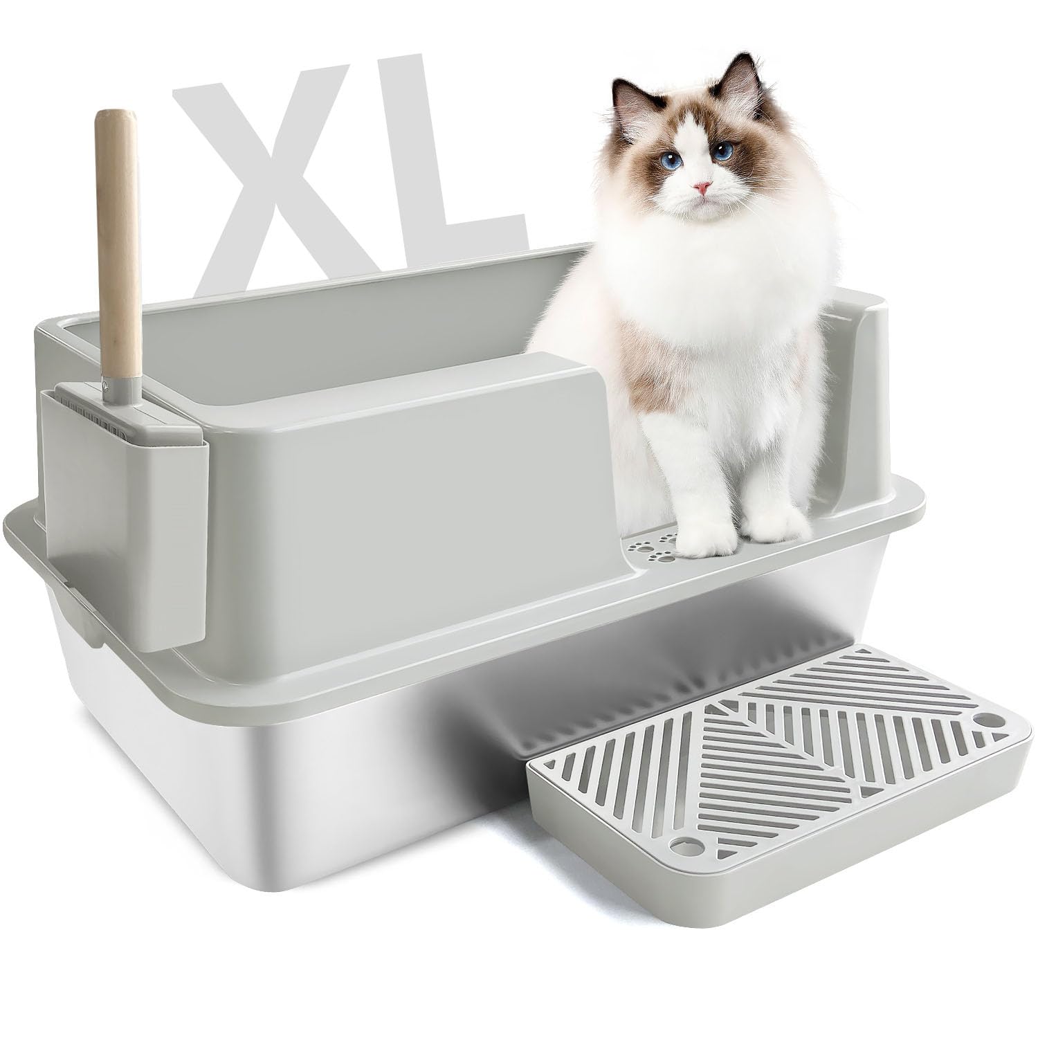 Sousia Stainless Steel Cat Litter Box With Lid Litter Pan Enclosure, Extra Large Litter Box For Large Cats And Multiple Cats, St