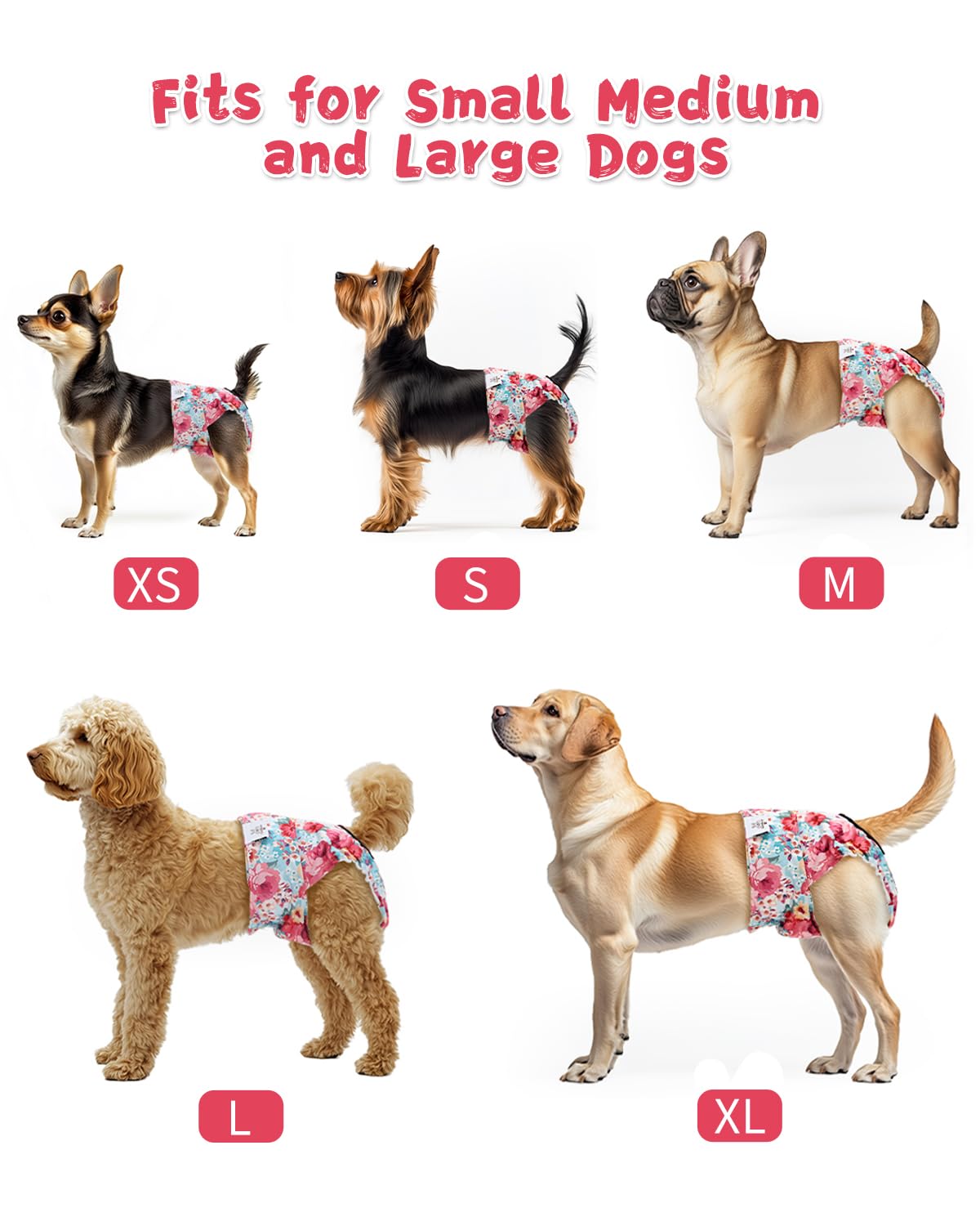 Cutebone Washable Female Dog Diapers 4 Pack Reusable Doggie Heat Diapers For Period Fmg03S