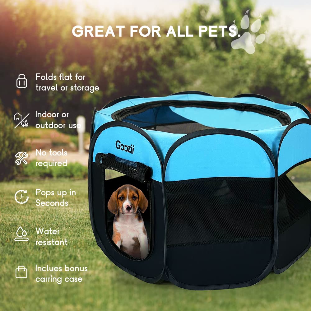 Goozii Dog Playpen Portable Collapsible, Indoor Outdoor Pet Puppy Exercise Playpens Case With Zipper Door Top Cover Floor For La