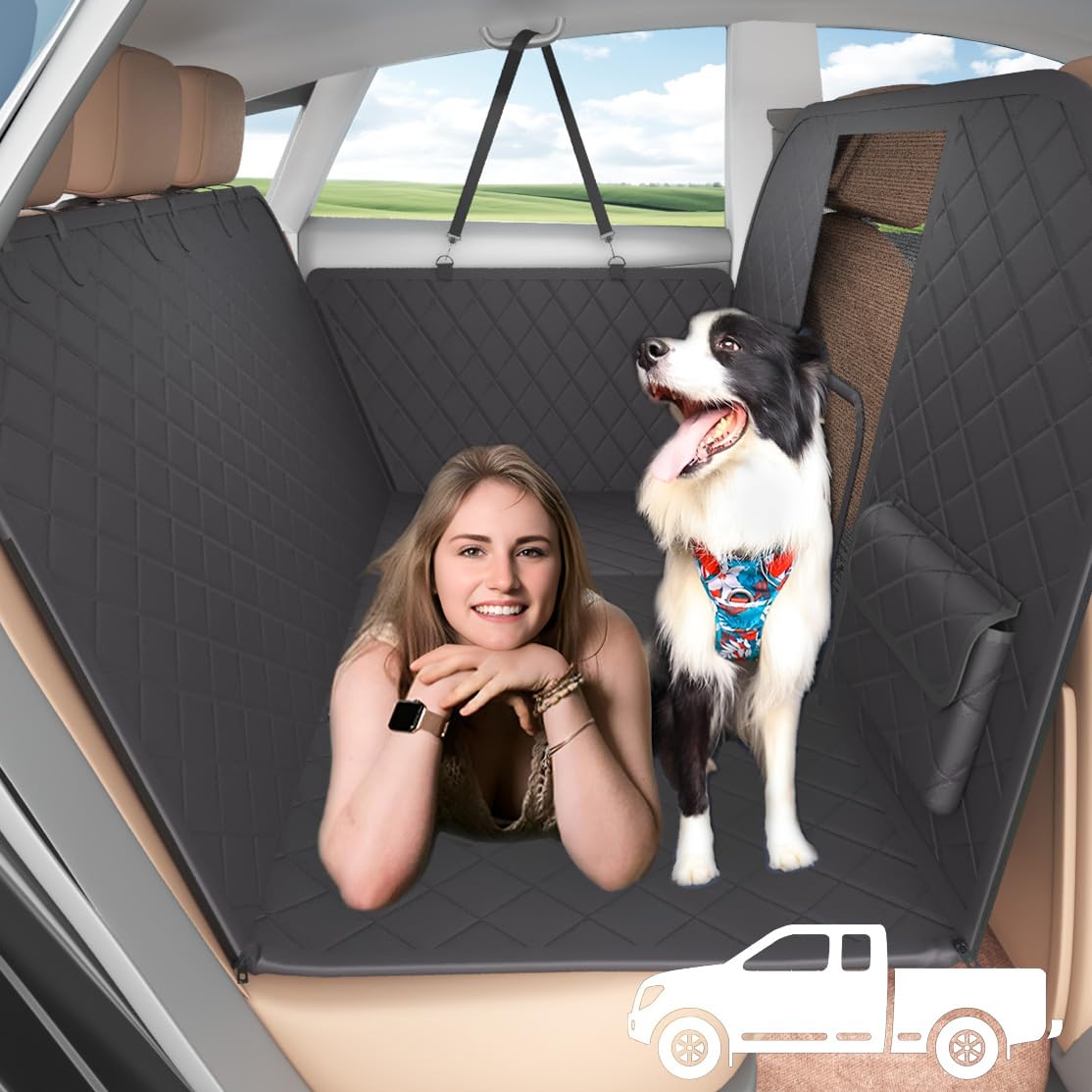 Bestset Truck Dog Seat Cover Back Seat,Truck Back Seat Extender For Dogs With Escape-Proof Dog Car Barrier,Upgrated Firm Framedo