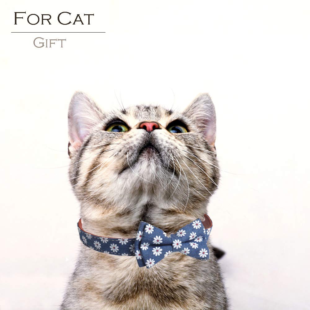 Dog Collar Bow Tie, Comfy Dog Bowtie Collar, Adjustable Printed Flower Leather Breakaway Collars for Small Medium Large Dogs